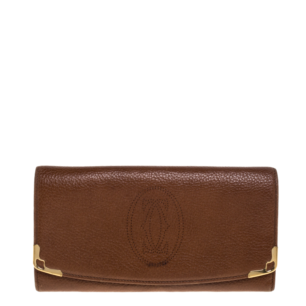 Pre-owned Cartier Flap Wallet In Brown