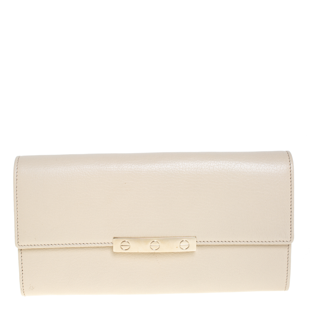 Pre-owned Cartier Cream White Leather Love Continental Wallet