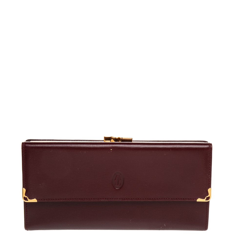 Pre-owned Cartier Continental Wallet In Burgundy