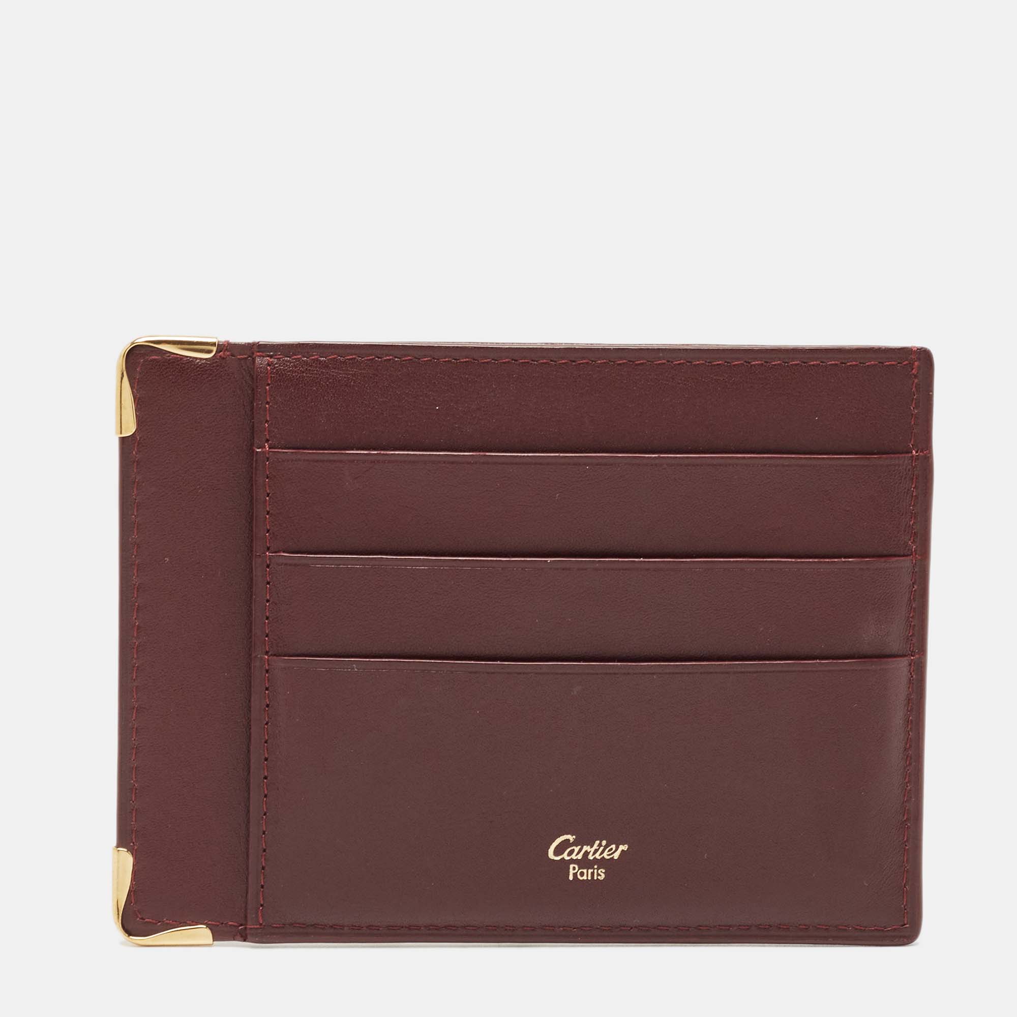Pre-owned Cartier Burgundy Leather Card Holder