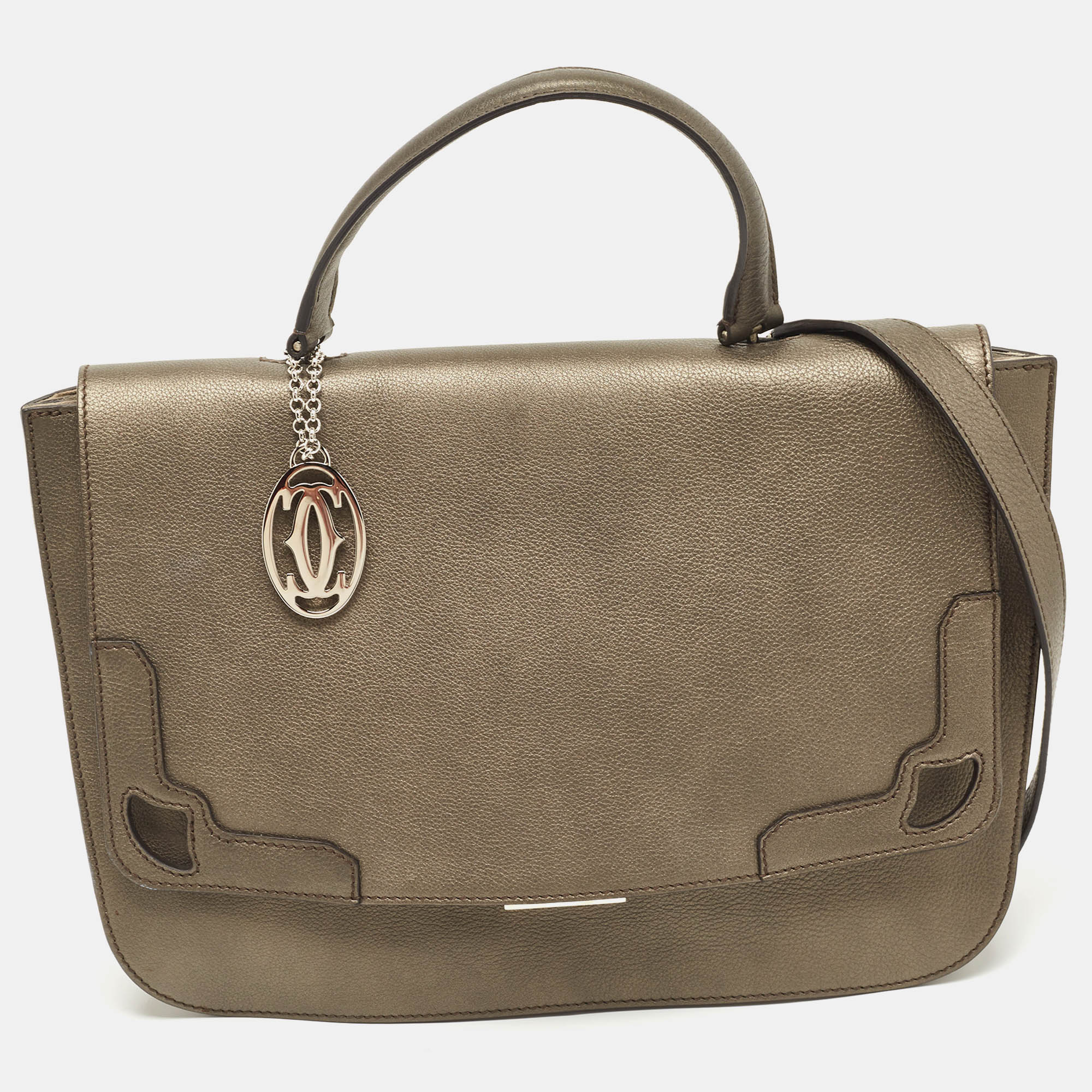 Pre Owned Cartier Metallic Leather Marcello Flap Top Handle Bag