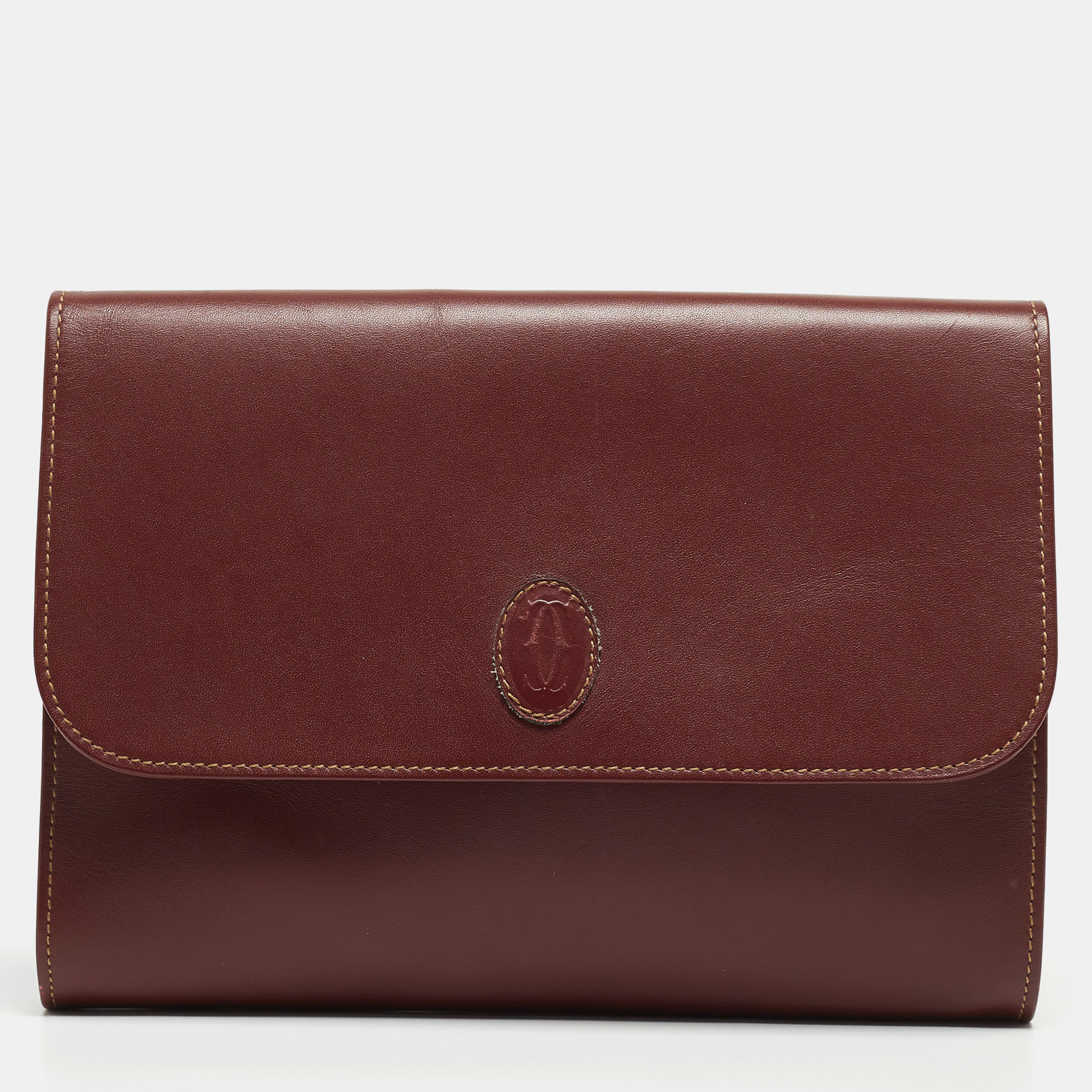 Pre-owned Cartier Flap Clutch In Burgundy
