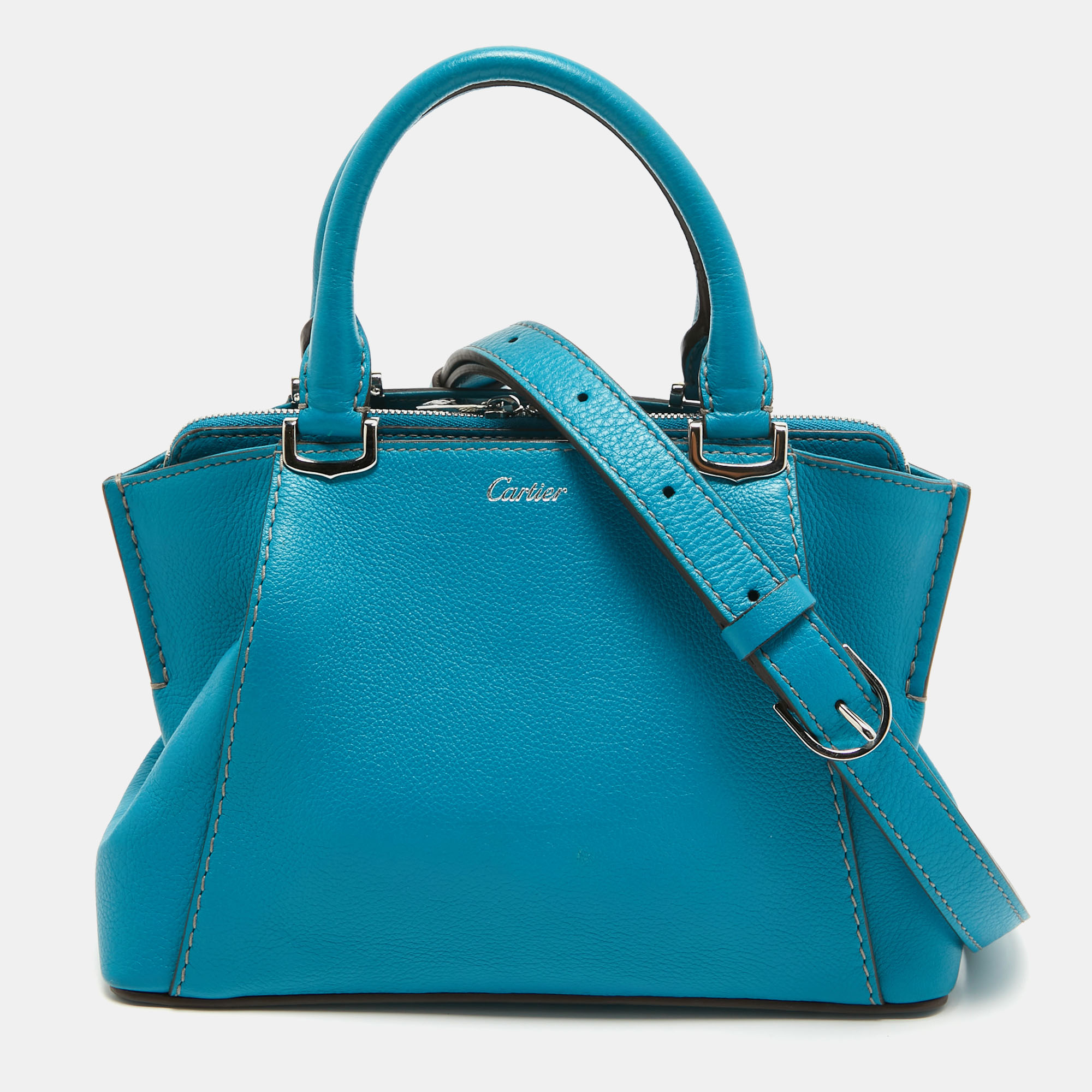 Pre Owned Cartier Blue Leather Mini C de Cartier Satchel