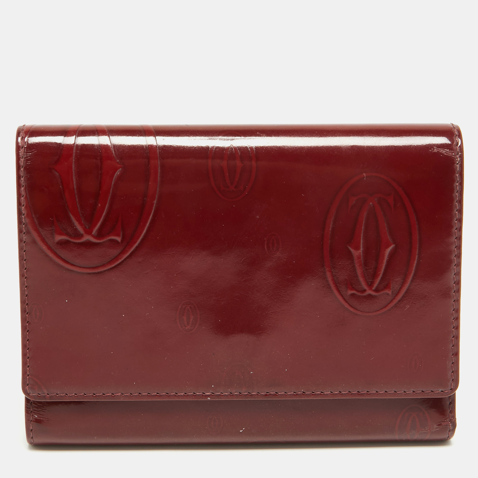 Pre-owned Cartier Red Patent Leather Happy Birthday Trifold Wallet