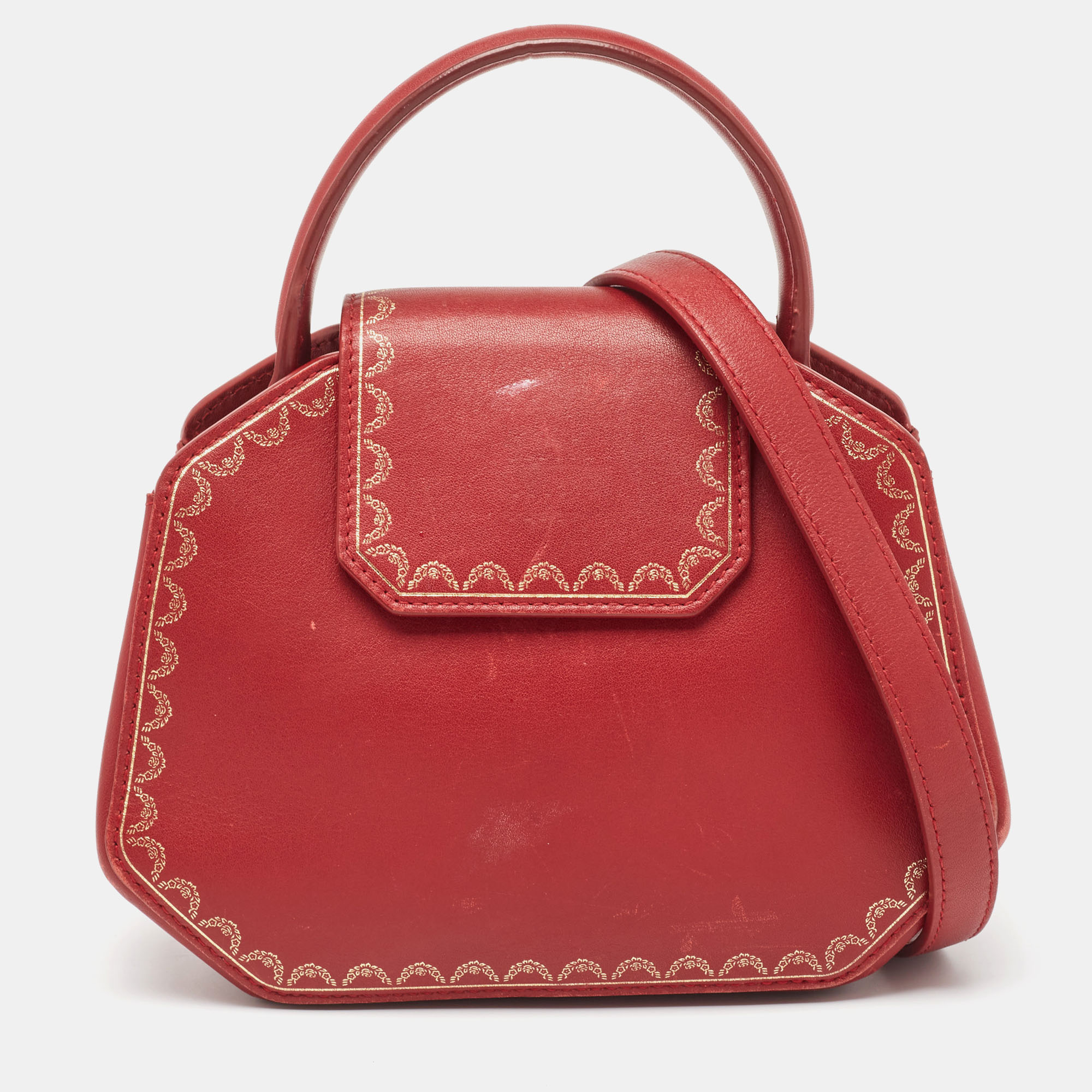 

Cartier Red Leather Mini Guirlande De Cartier Top Handle Bag