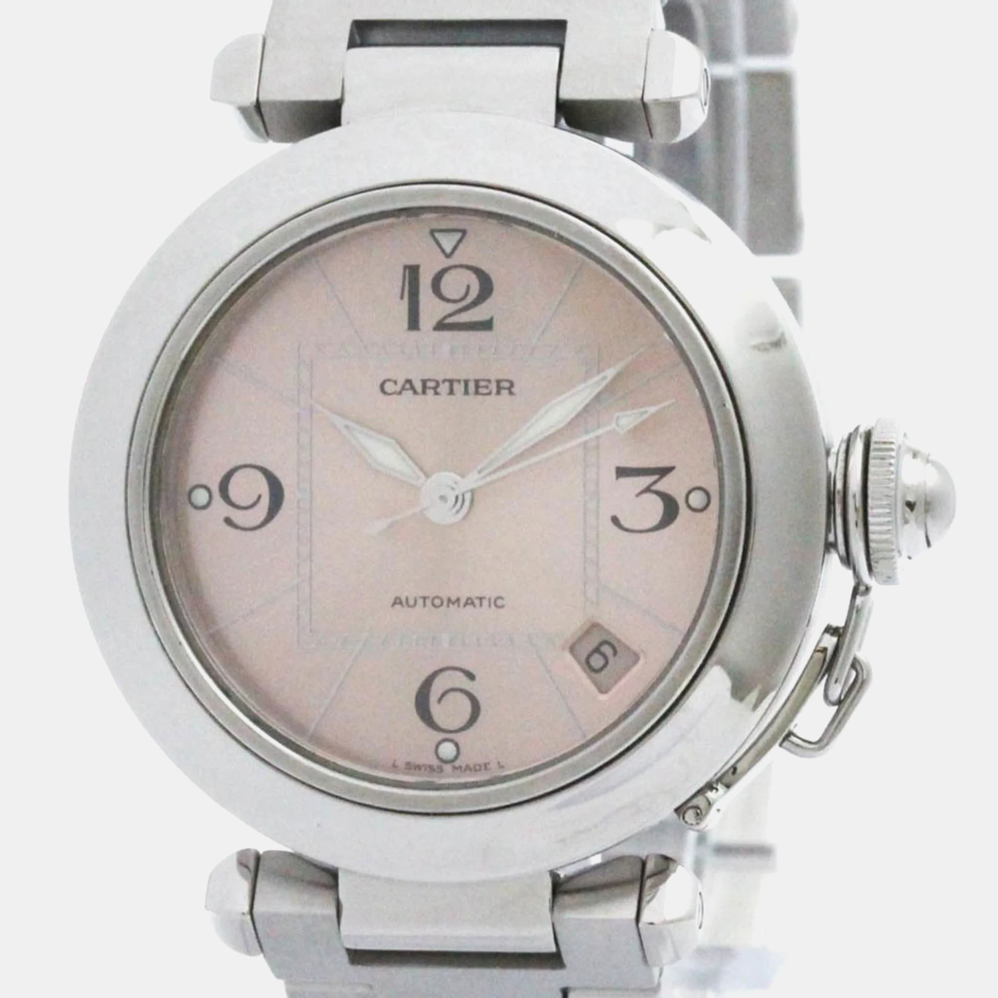 

Cartier Salmon Stainless Steel Pasha C de Cartier Automatic Women's Wristwatch 35 mm, Pink