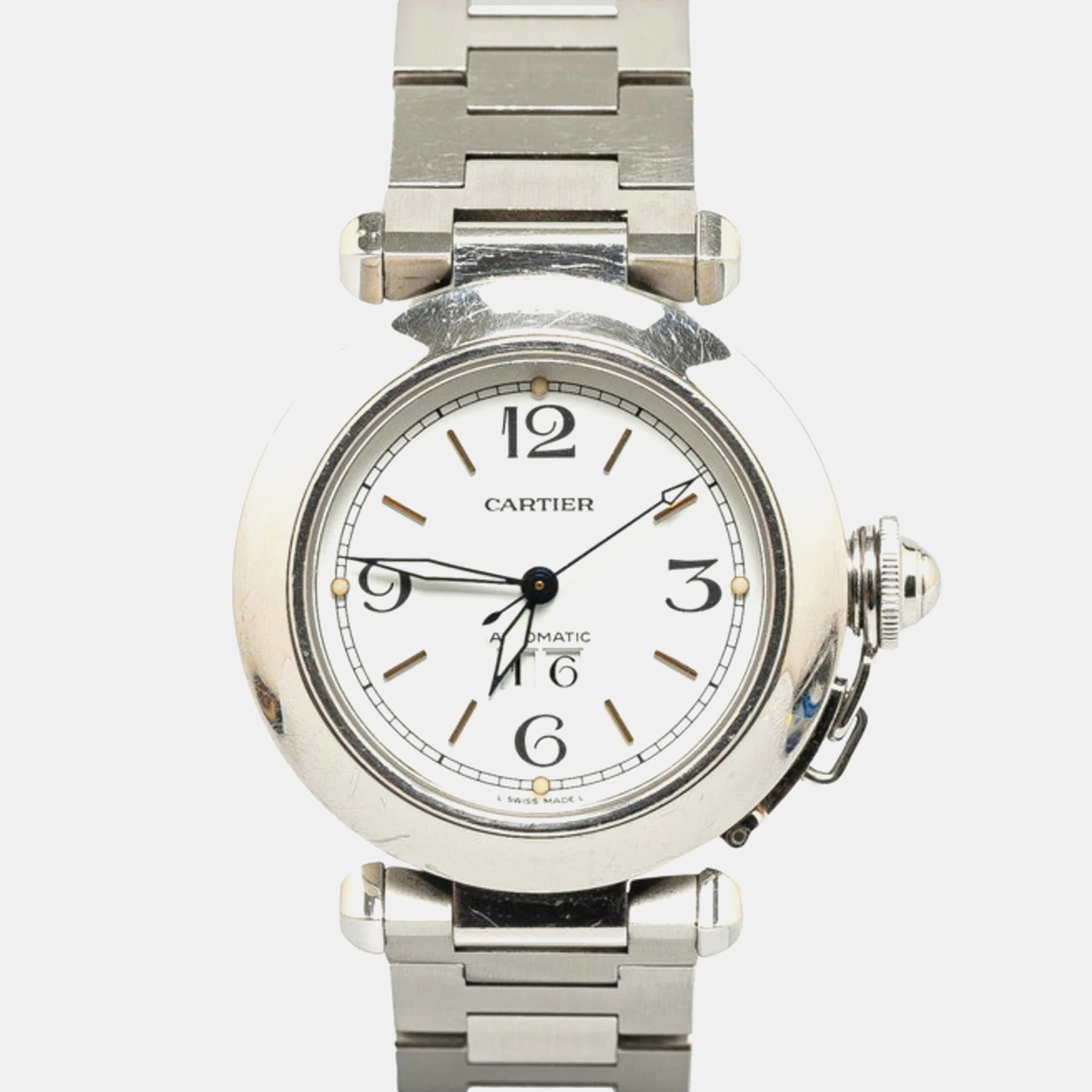 

Cartier White Stainless Steel Pasha C de Cartier Automatic Women's Wristwatch 35 mm