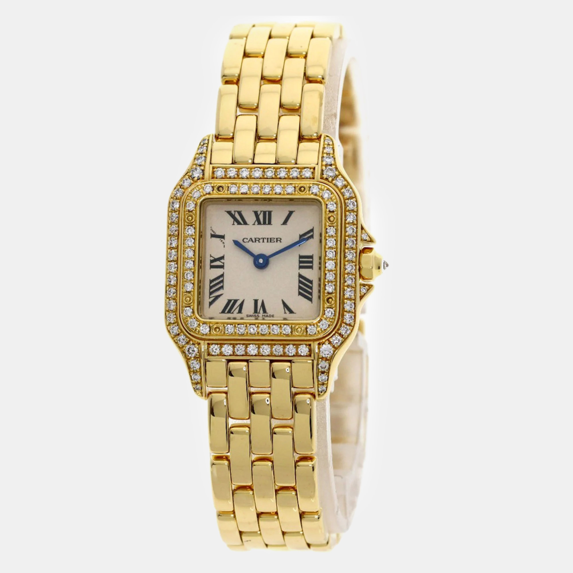 Pre-owned Cartier White 18k Yellow Gold Panthere Wf3072b9 Quartz Women's Wristwatch 22 Mm