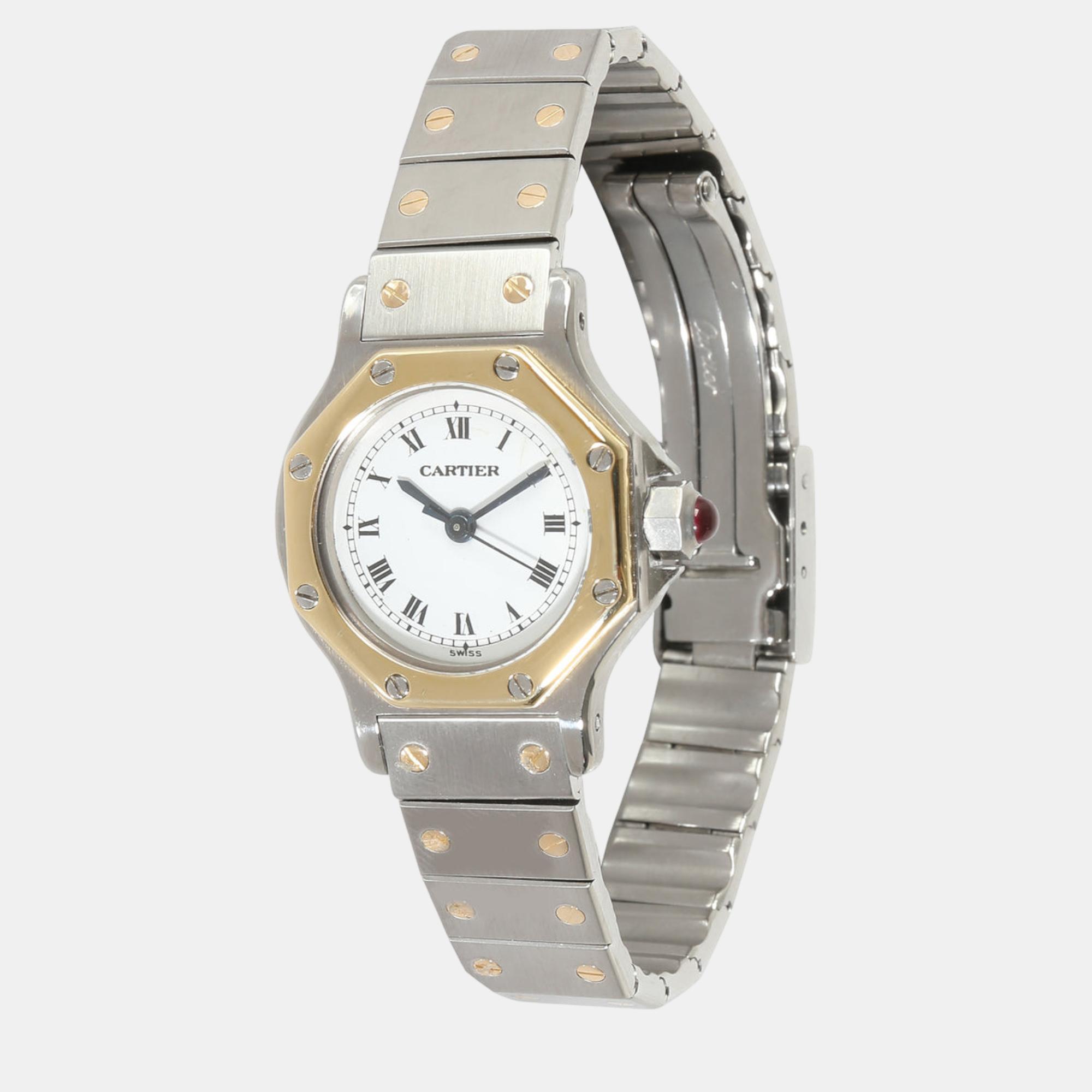 

Cartier White 18k Yellow Gold Stainless Steel Santos 0907 Automatic Women's Wristwatch 25 mm