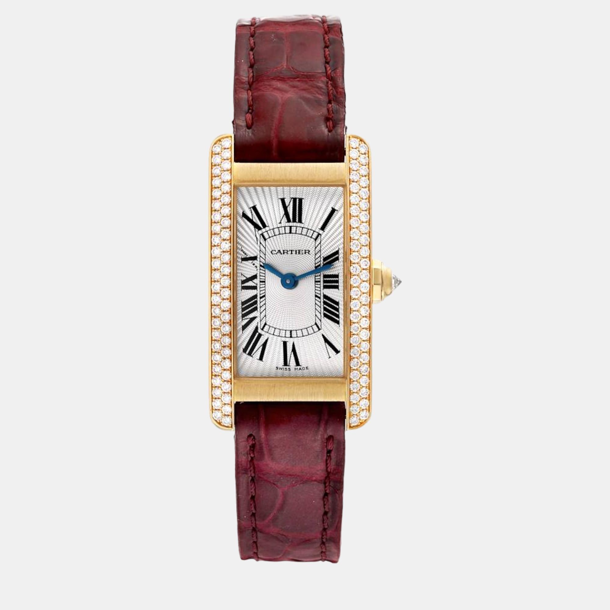 

Cartier Tank Americaine Yellow Gold Diamond Ladies Watch WB701251, Silver