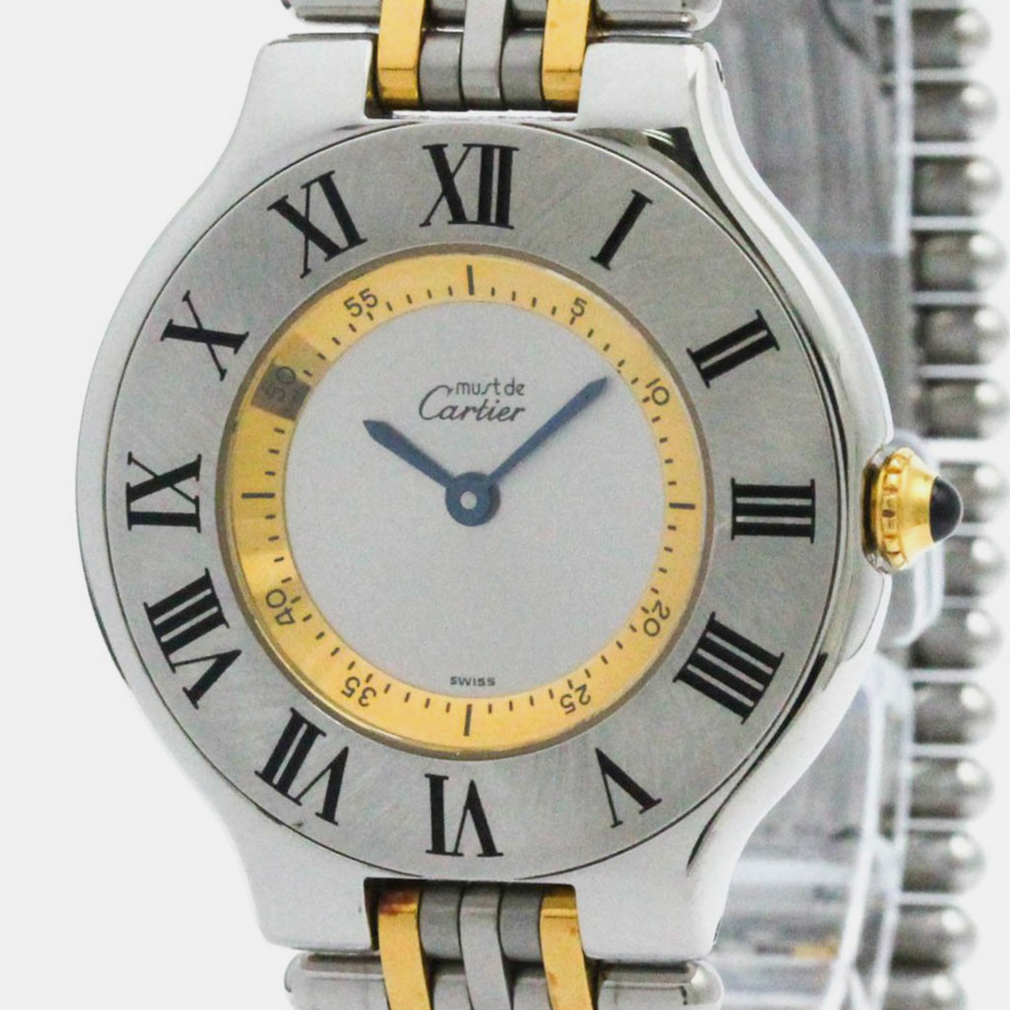

Cartier Silver 18k Yellow Gold Plated Stainless Steel Must 21 W10072R6 Women's Wristwatch 31 mm