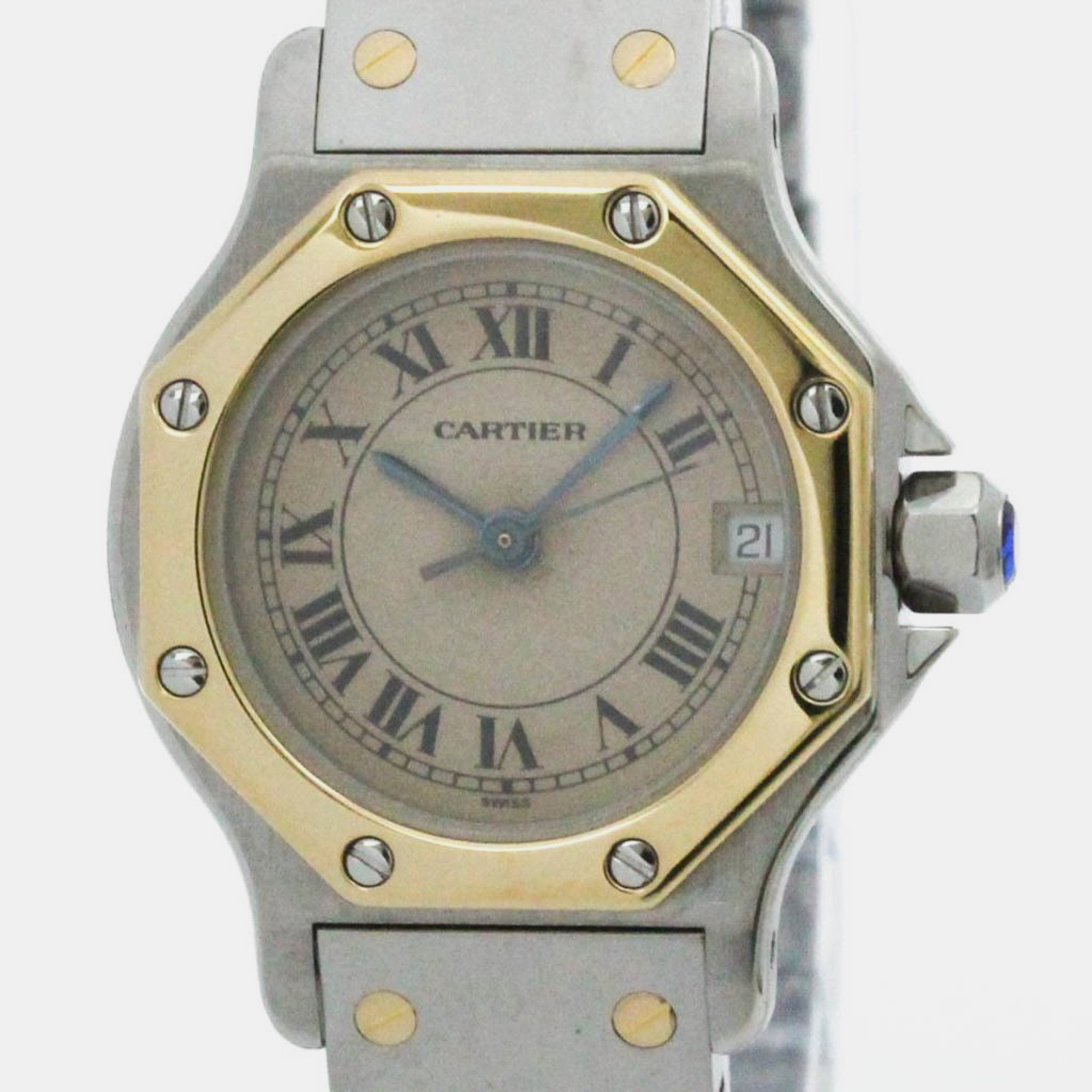 

Cartier White 18k Yellow Gold Stainless Steel Santos Octagon 187903 Quartz Women's Wristwatch 24 mm