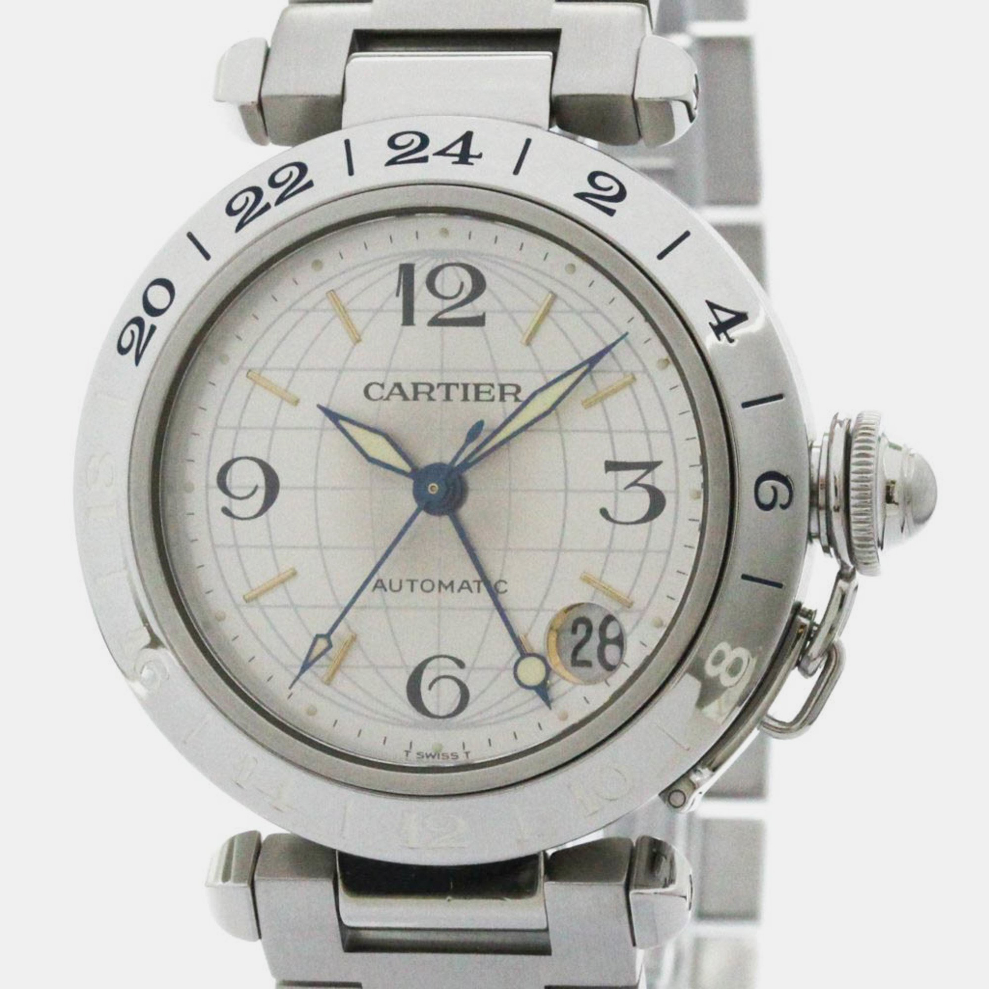 

Cartier Silver Stainless Steel Pasha C GMT Meridian W31029M7 Automatic Women's Wristwatch 35 mm