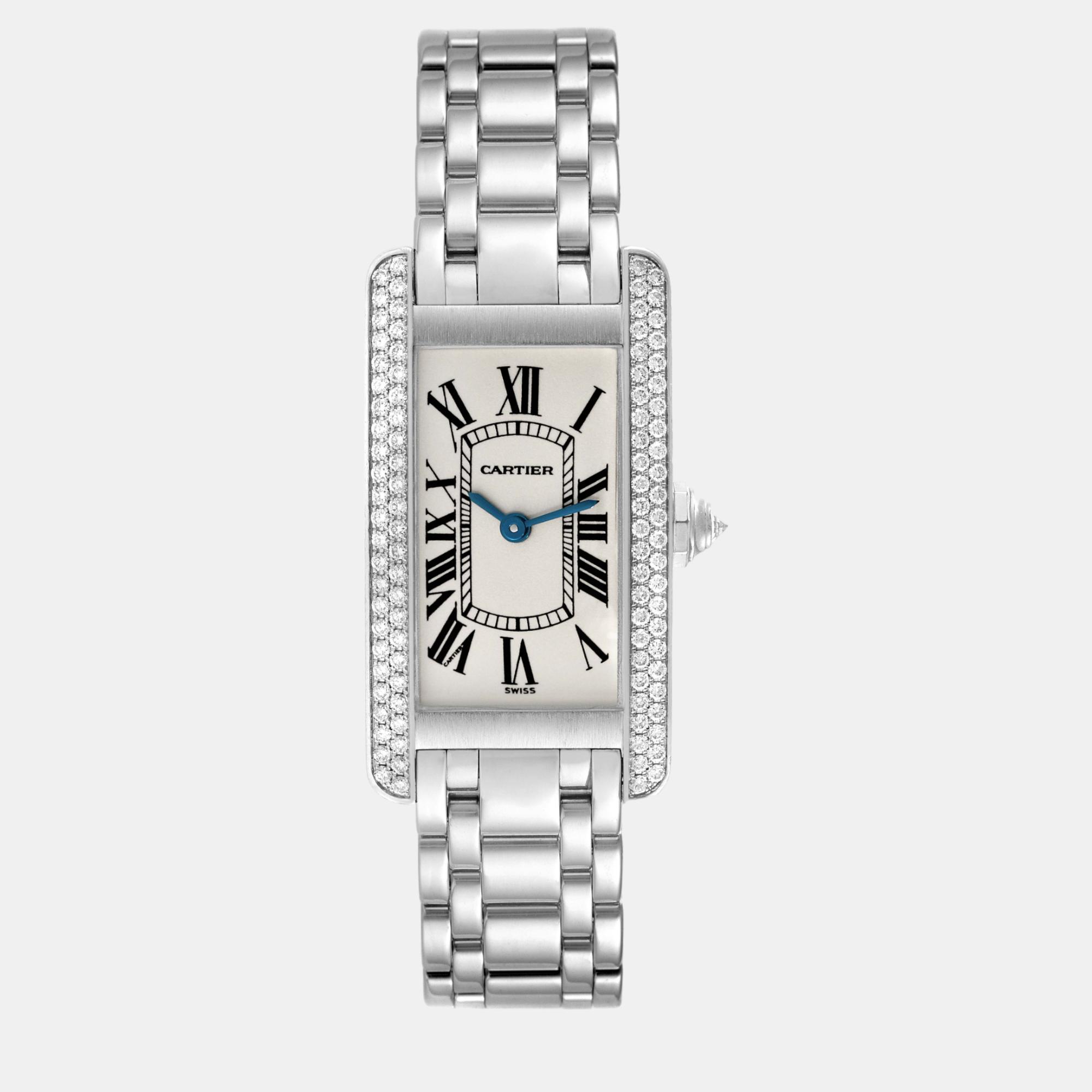 

Cartier Tank Americaine White Gold Diamond Ladies Watch WB7018L1, Silver