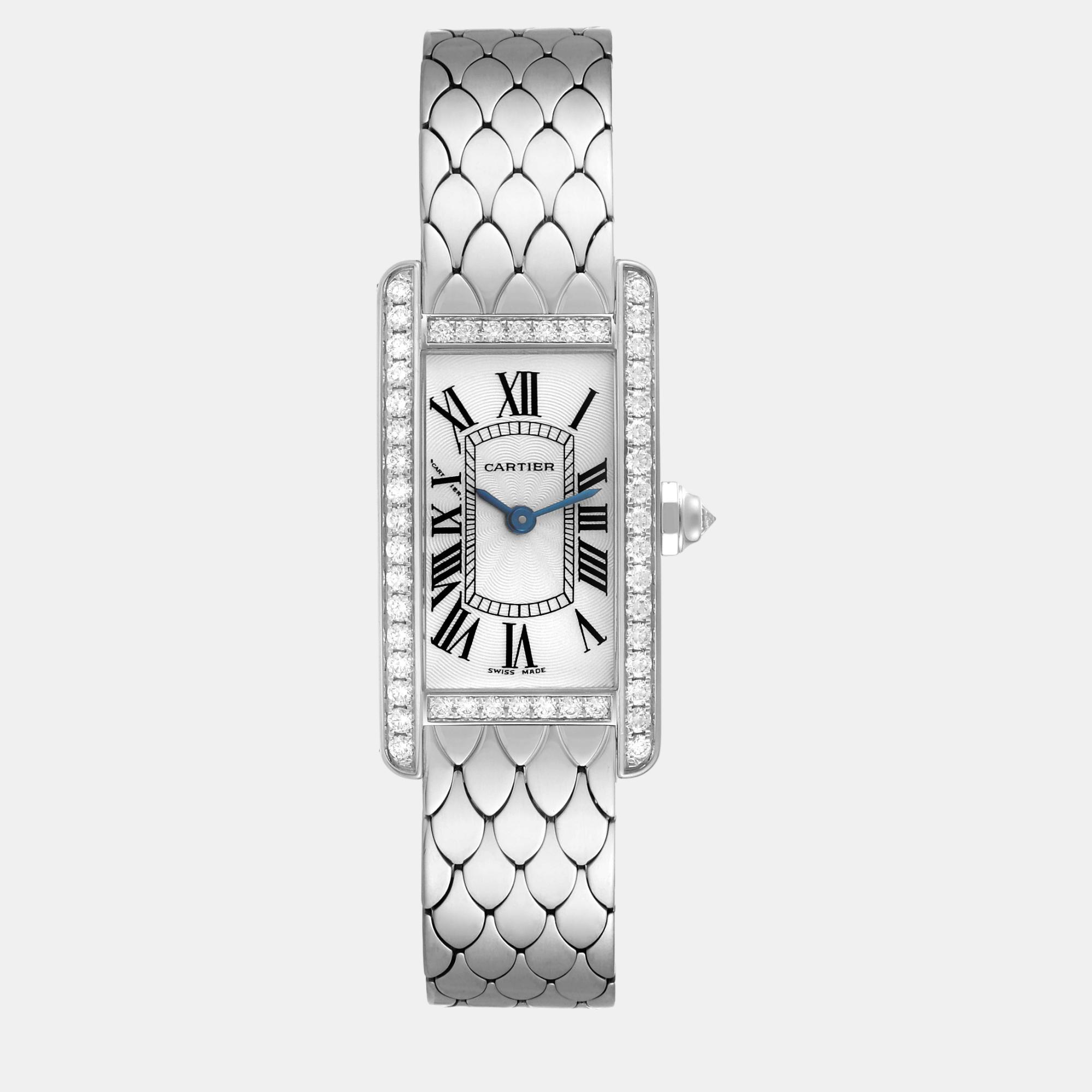 

Cartier Tank Americaine White Gold Diamond Ladies Watch WB710009, Silver