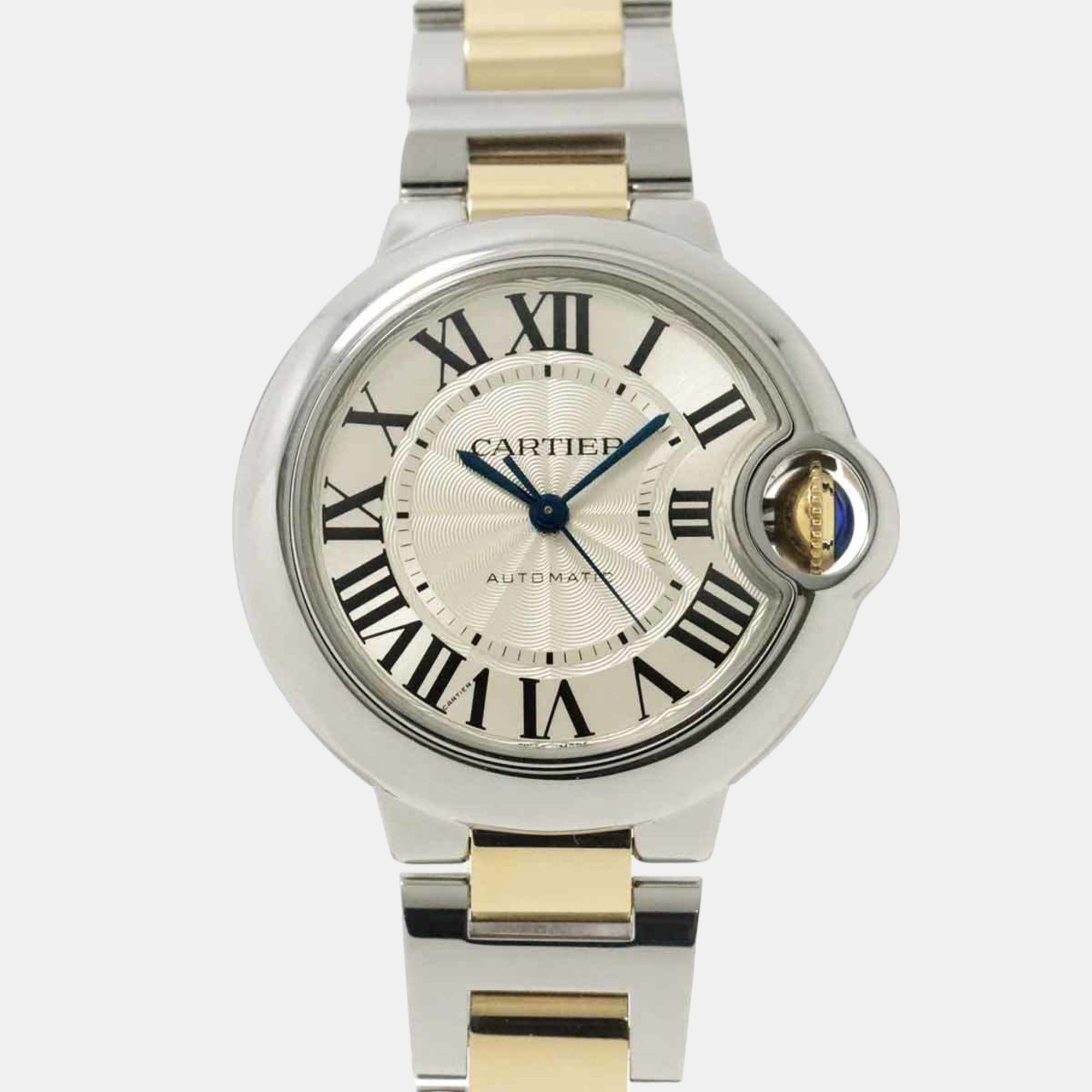 

Cartier Silver 18k Yellow Gold Stainless Steel Ballon Bleu W6920099 Automatic Women's Wristwatch 34 mm