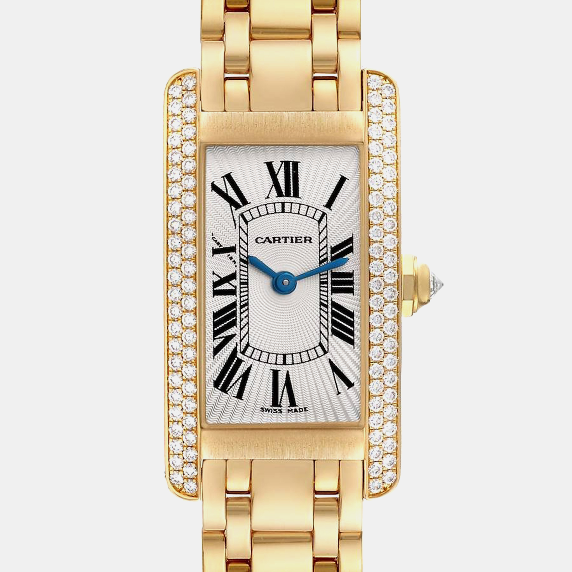 

Cartier Tank Americaine 18K Yellow Gold Diamond Ladies Watch 19 mm, Silver