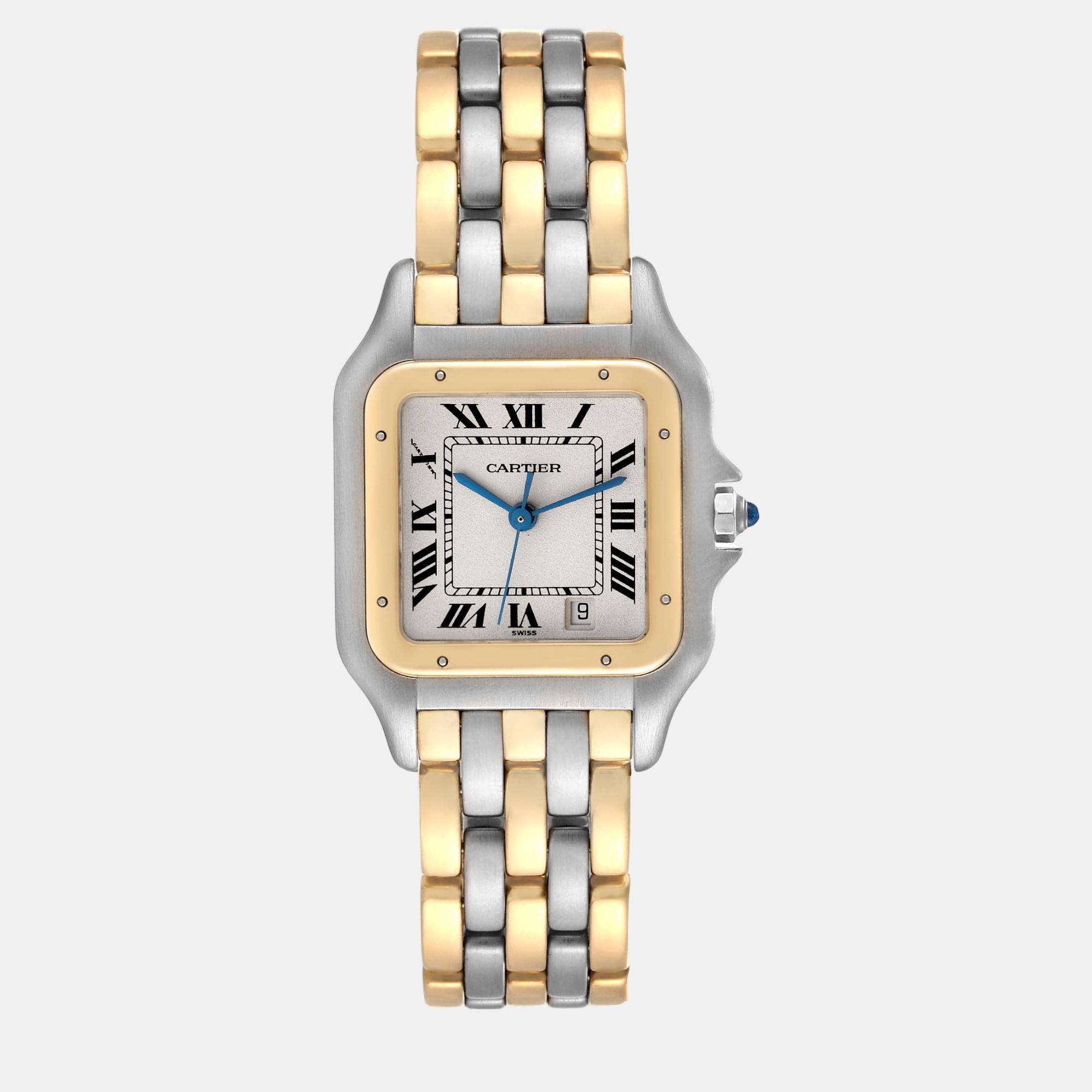 

Cartier Panthere Steel 18K Yellow Gold 3 Row Ladies Watch W25028B8, Silver