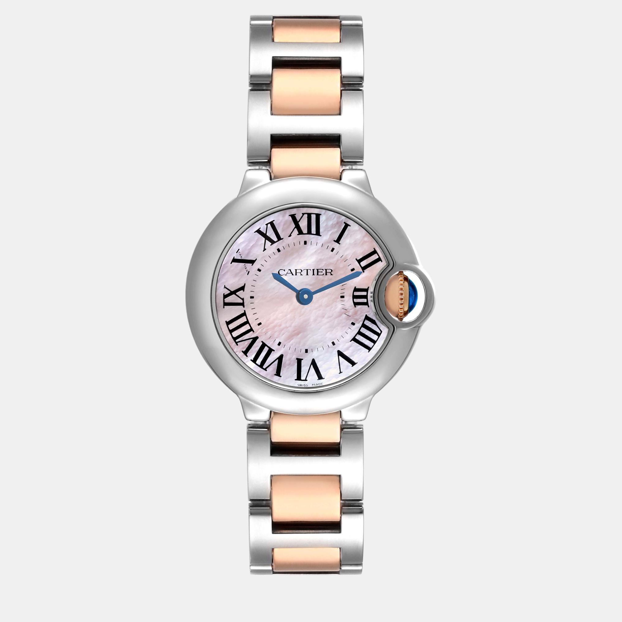Pre-owned Cartier Ballon Bleu Steel Rose Gold Mop Dial Ladies Watch W6920034 In Pink