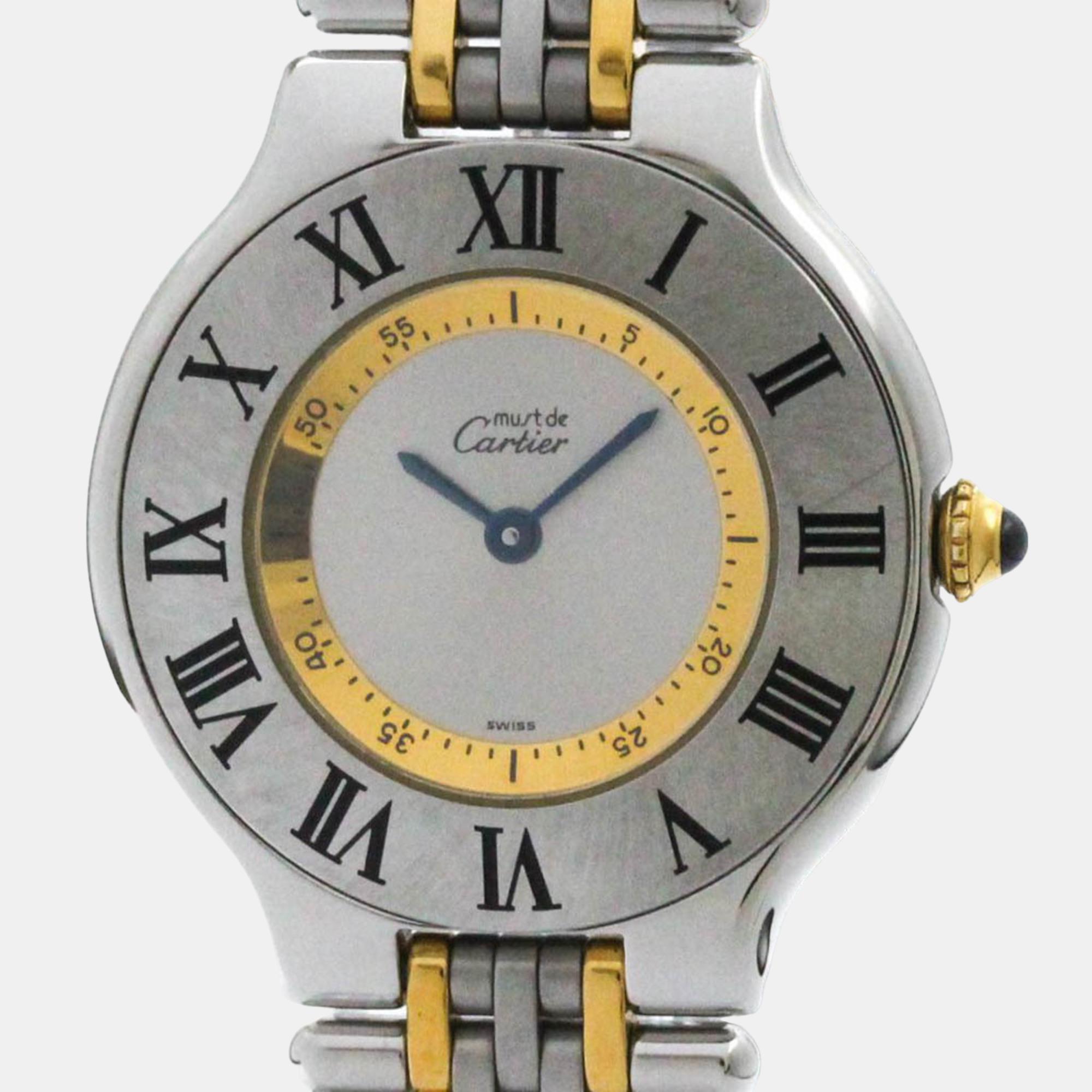 

Cartier Silver 18k Yelllow Gold Plated Stainless Steel Must 21 Quartz Women's Wristwatch 31 mm