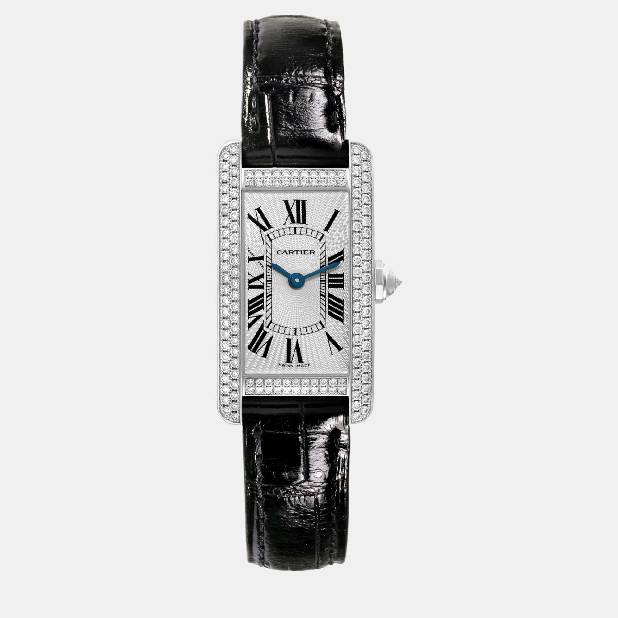

Cartier Tank Americaine Large White Gold Diamond Ladies Watch 19 mm, Silver