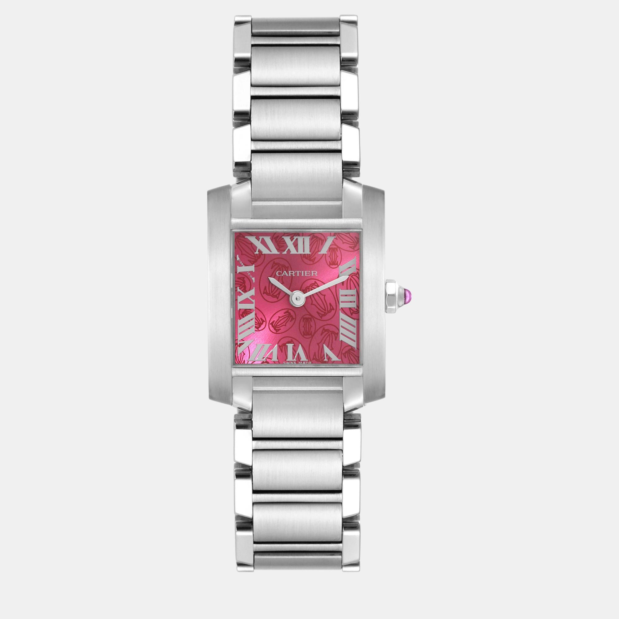 Pre-owned Cartier Tank Francaise Raspberry Dial Le Steel Ladies Watch W51030q3 In Pink