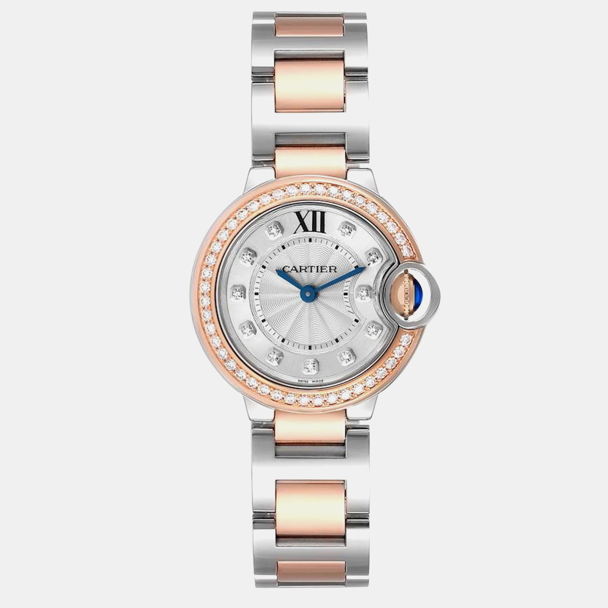 

Cartier Ballon Blue Steel Rose Gold Diamond Ladies Watch 28 mm, Silver