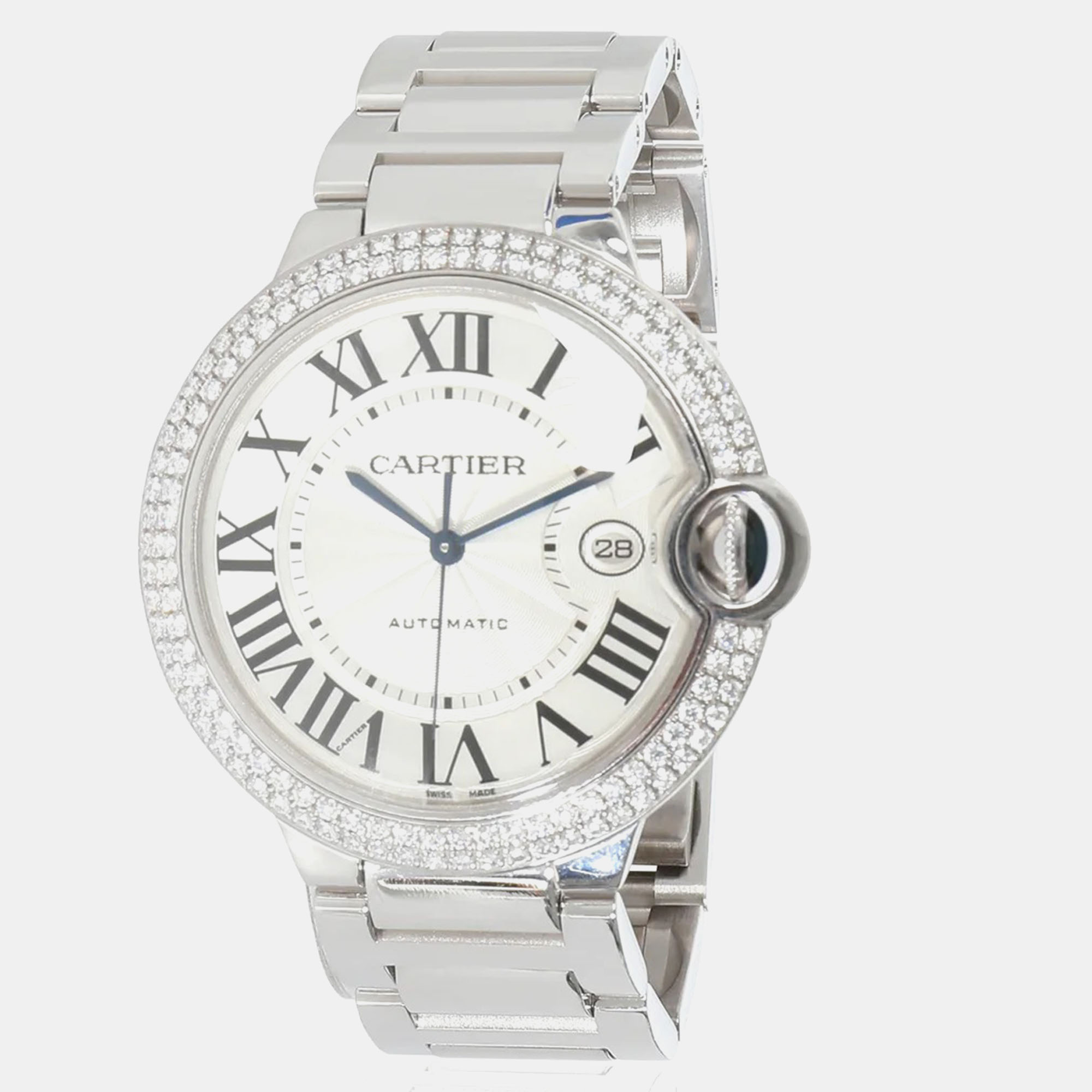 

Cartier Silver Diamond 18k White Gold Ballon Bleu WE9009Z3 Automatic Women's Wristwatch 42 mm