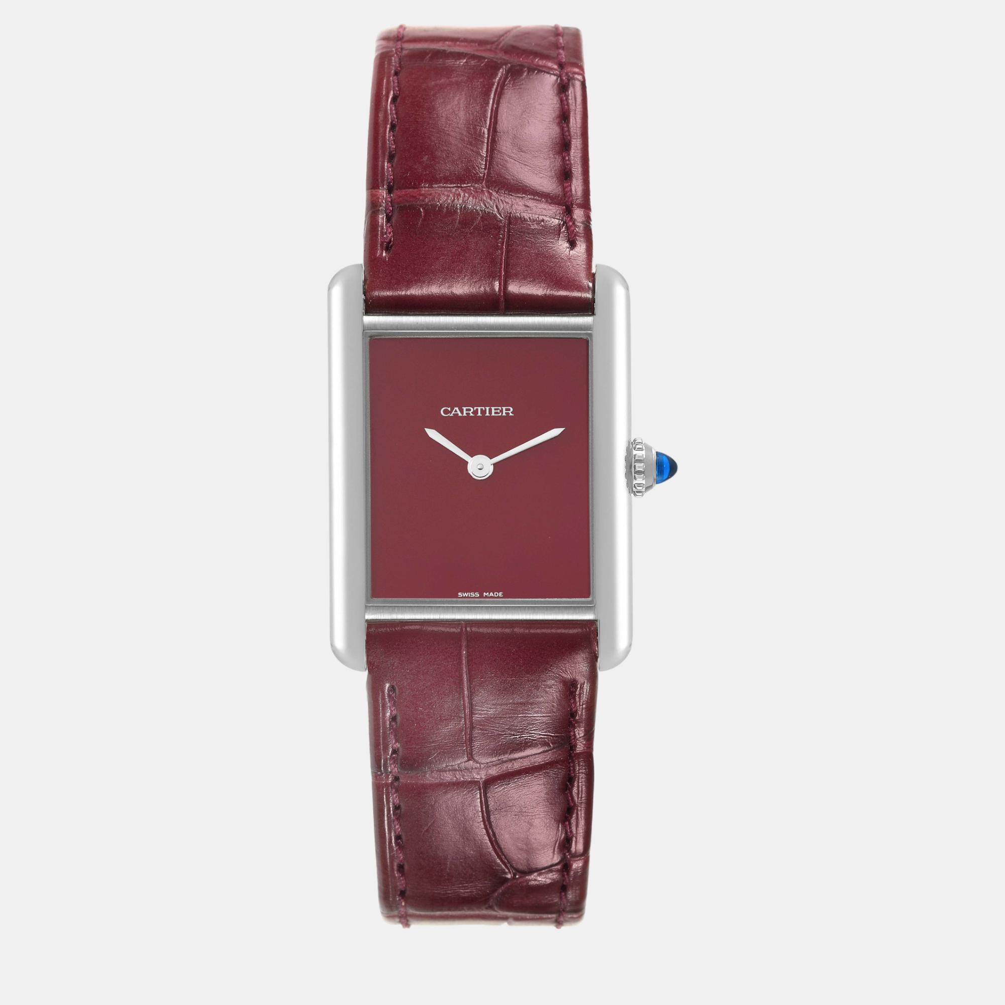 

Cartier Tank Must Large Claret Red Dial Steel Ladies Watch 25.5 mm