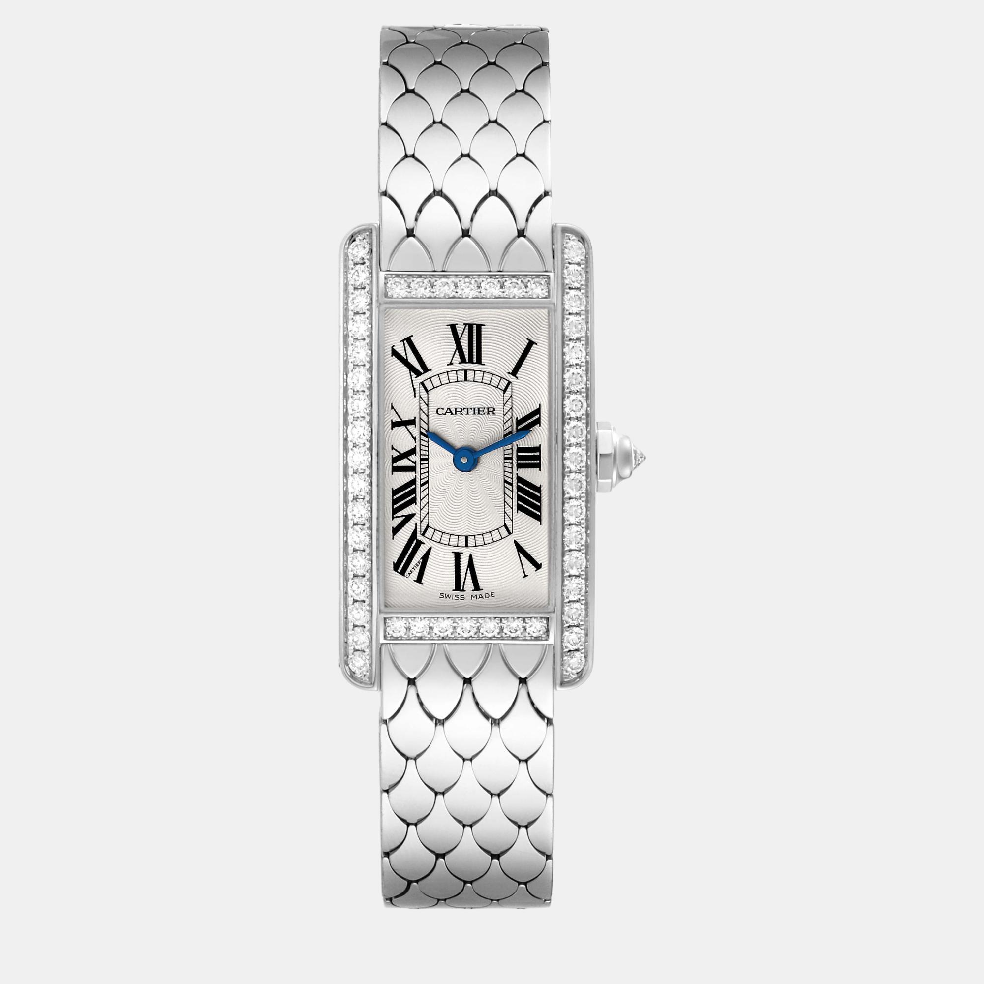 

Cartier Tank Americaine White Gold Diamond Bezel Ladies Watch 19 mm, Silver