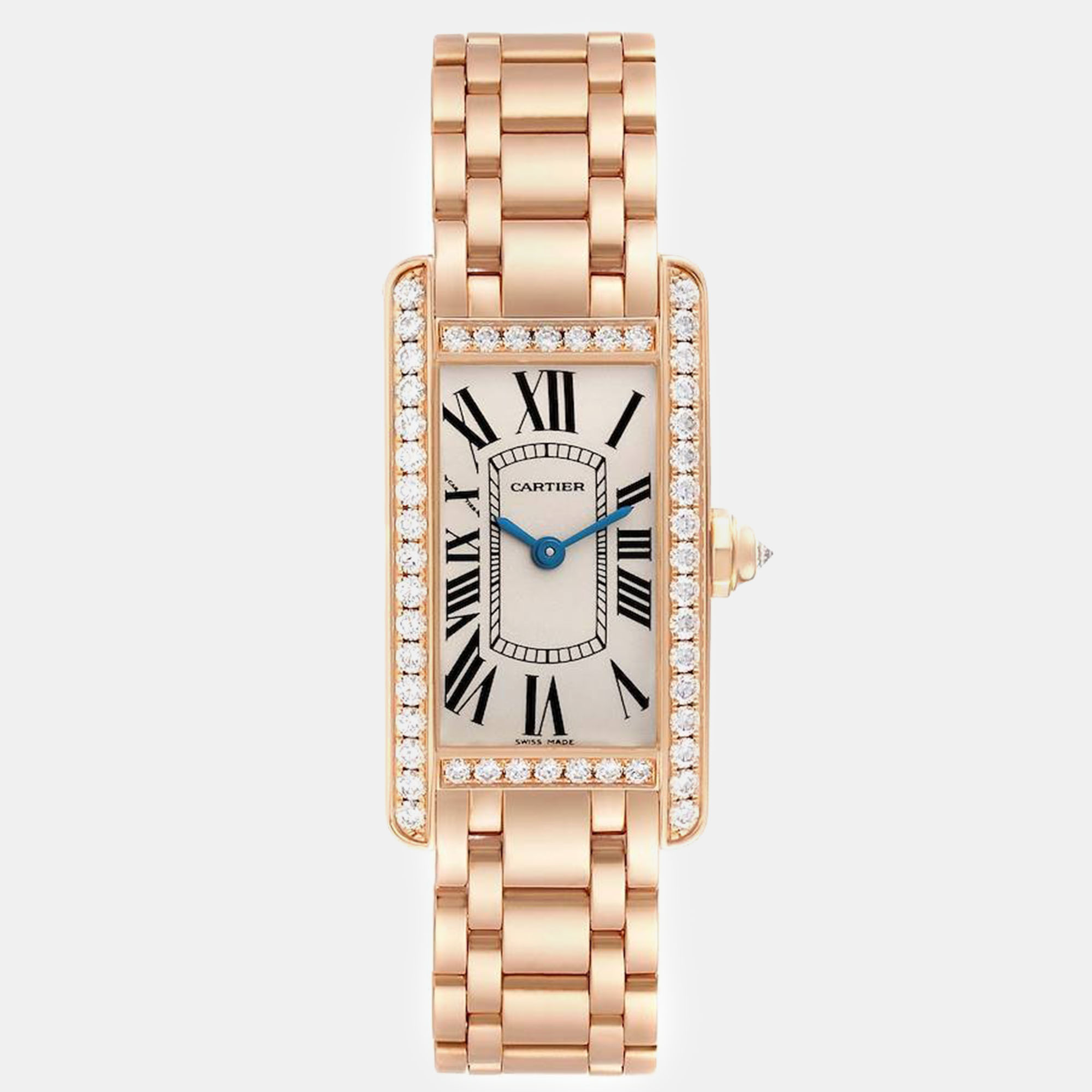 

Cartier Tank Americaine Rose Gold Diamond Ladies Watch 19 mm, Silver