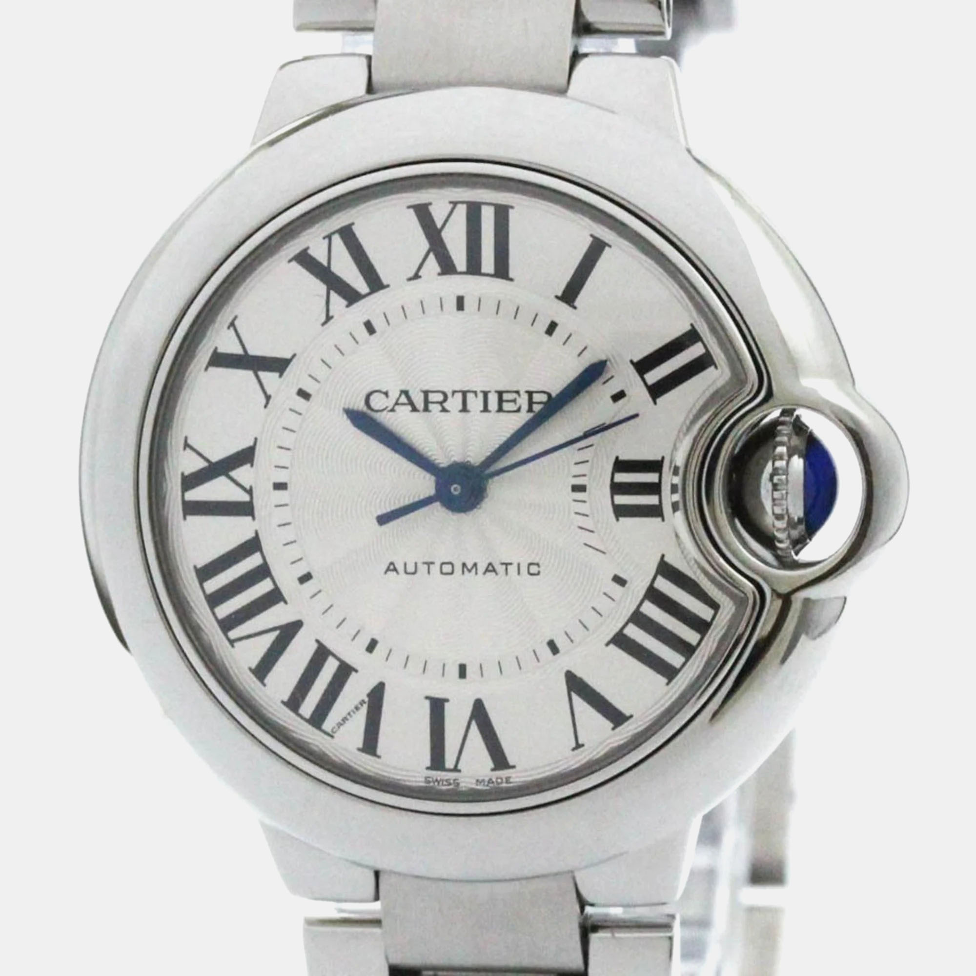 Pre-owned Cartier Silver Stainless Steel Ballon Bleu W6920071 Automatic Women's Wristwatch 33 Mm