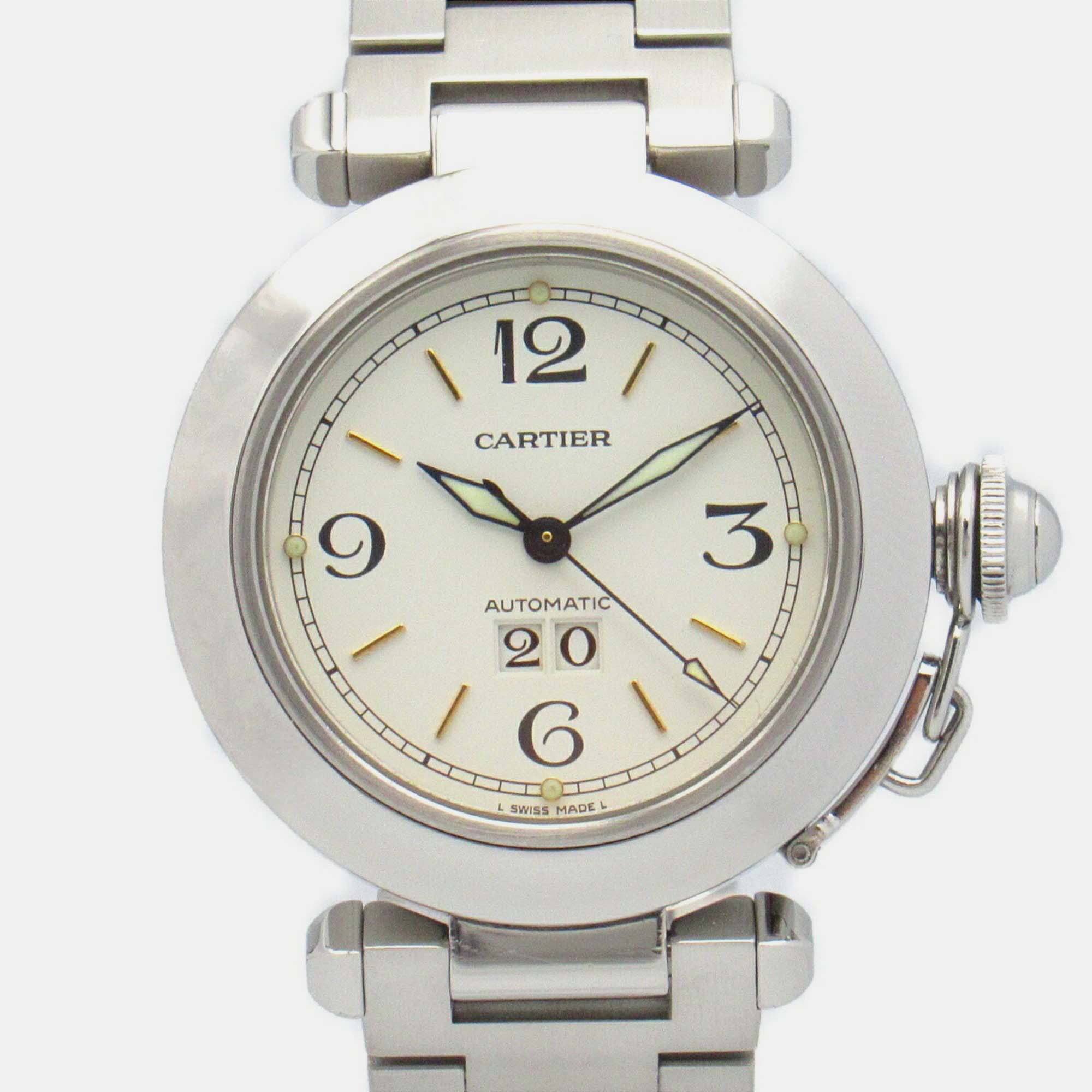 

Cartier White Stainless Steel Pasha C de Cartier Automatic Women's Wristwatch 35 mm