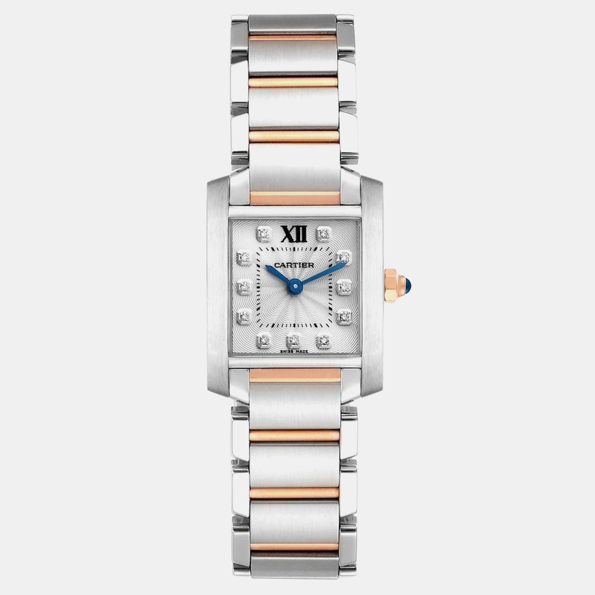 

Cartier Tank Francaise Steel Rose Gold Diamond Ladies Watch WE110004 20 mm x 25 mm, Silver