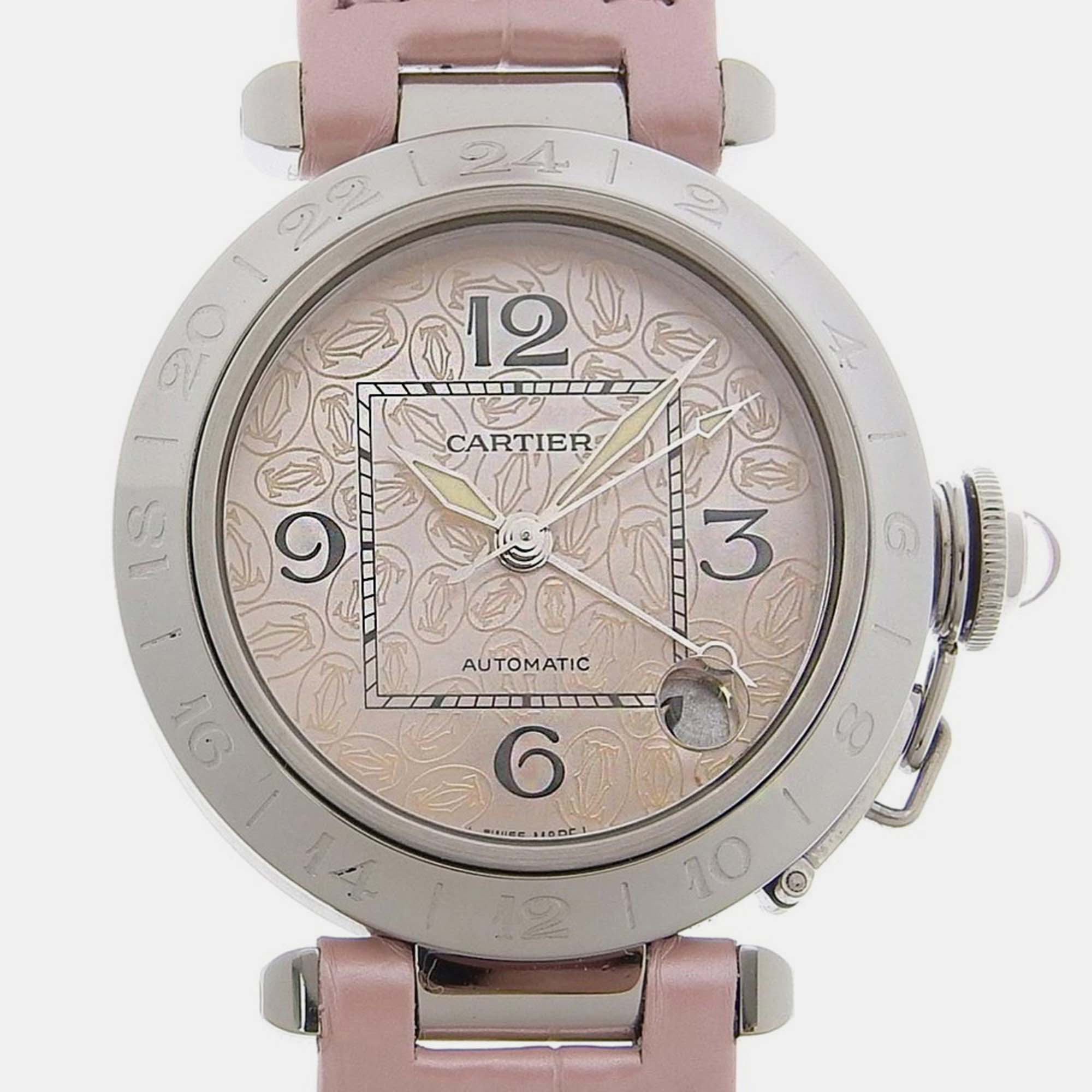 

Cartier Pink Stainless Steel Pasha C GMT Meridian W3107099 Automatic Women's Wristwatch 35 mm