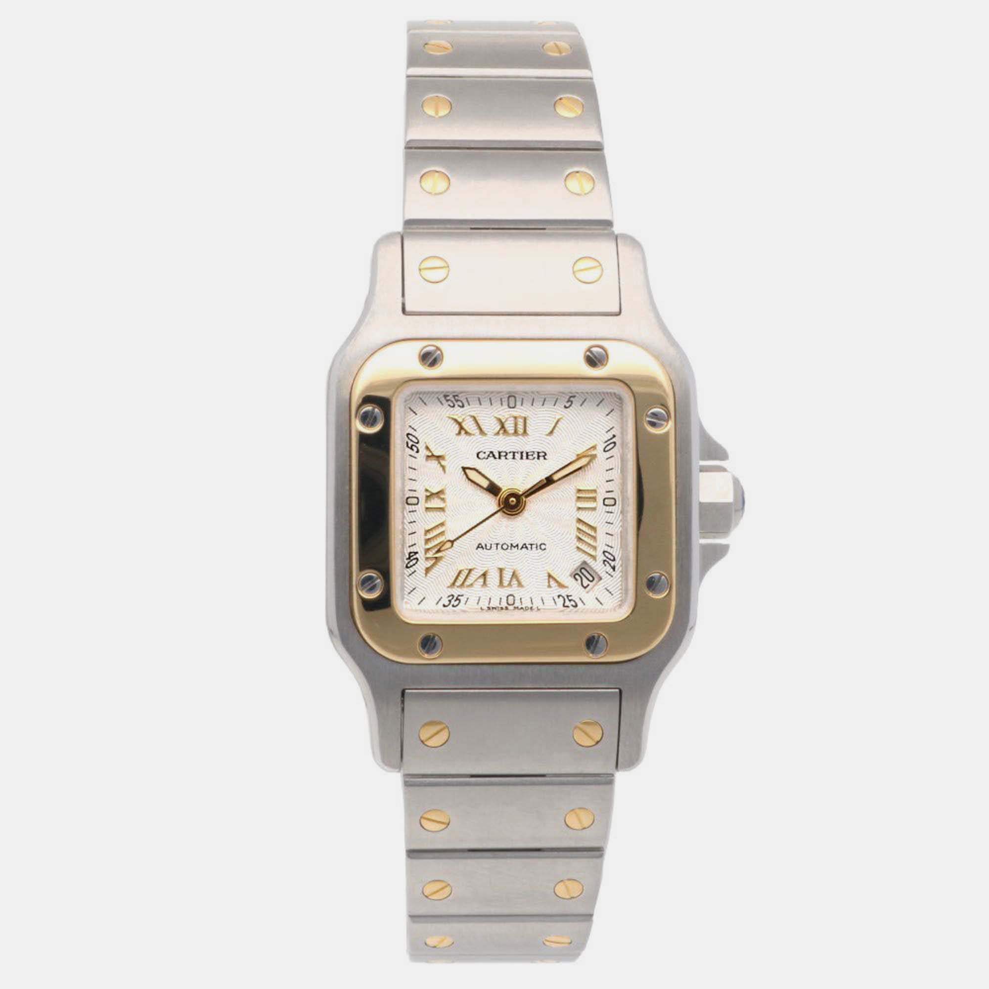 

Cartier White 18k Yellow Gold Stainless Steel Santos Galbee 2423 Automatic Women's Wristwatch 24 mm