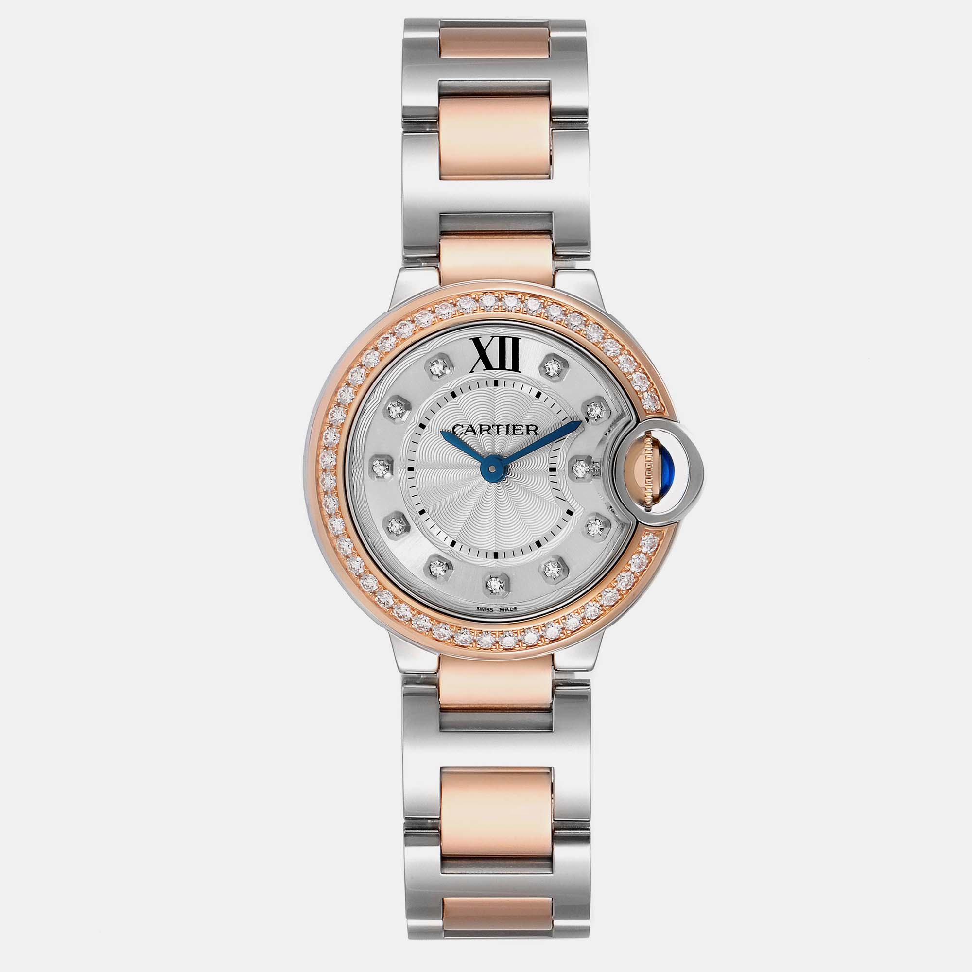 

Cartier Ballon Bleu Steel Rose Gold Diamond Ladies Watch W3BB0009, Silver