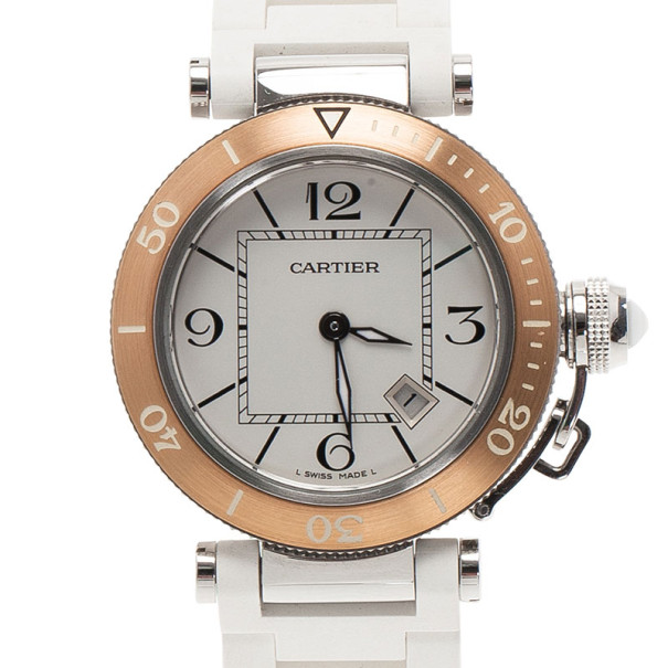 Cartier White Stainless Steel Pasha Seatimer MM Women's Wristwatch 32MM