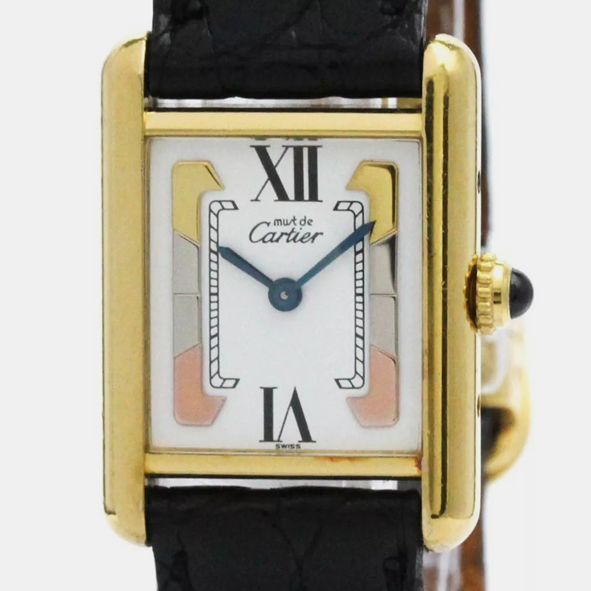 

Cartier Must Tank Vermeil Gold Plated Leather Quartz Ladies Watch 20 mm, Silver