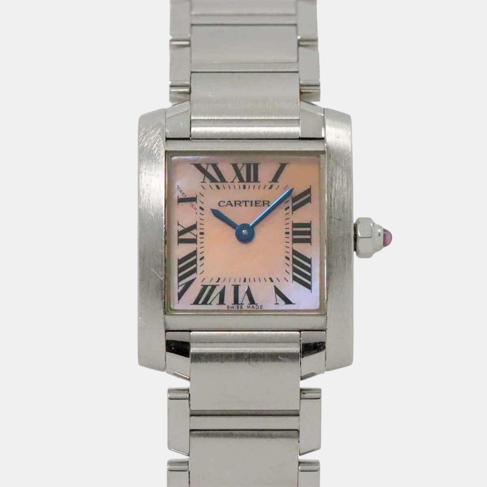 

Cartier Pink Shell Quartz Tank Francaise SM W51028Q3 Ladies Watch