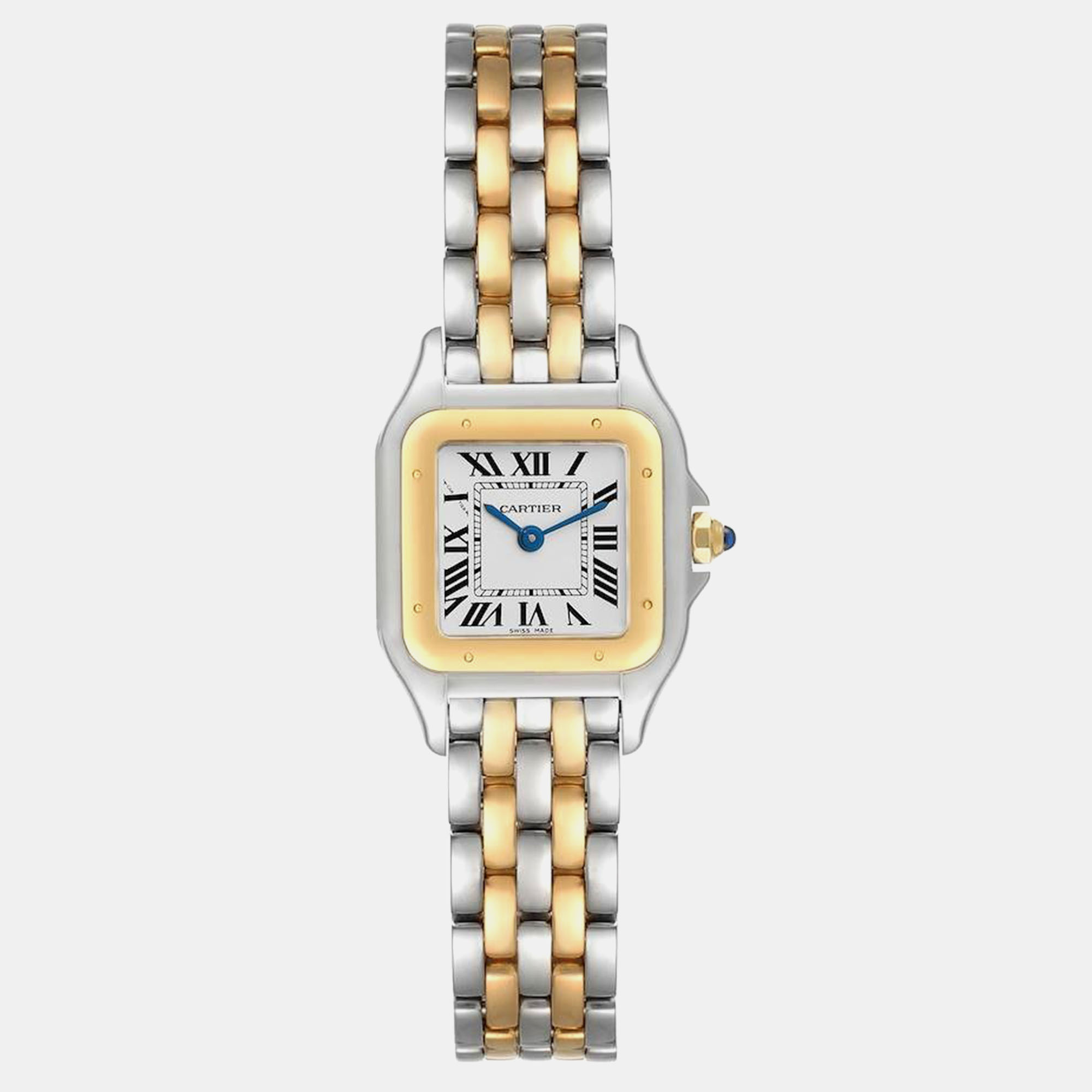 

Cartier Panthere Steel Yellow Gold 2 Row Ladies Watch W2PN0006, Silver