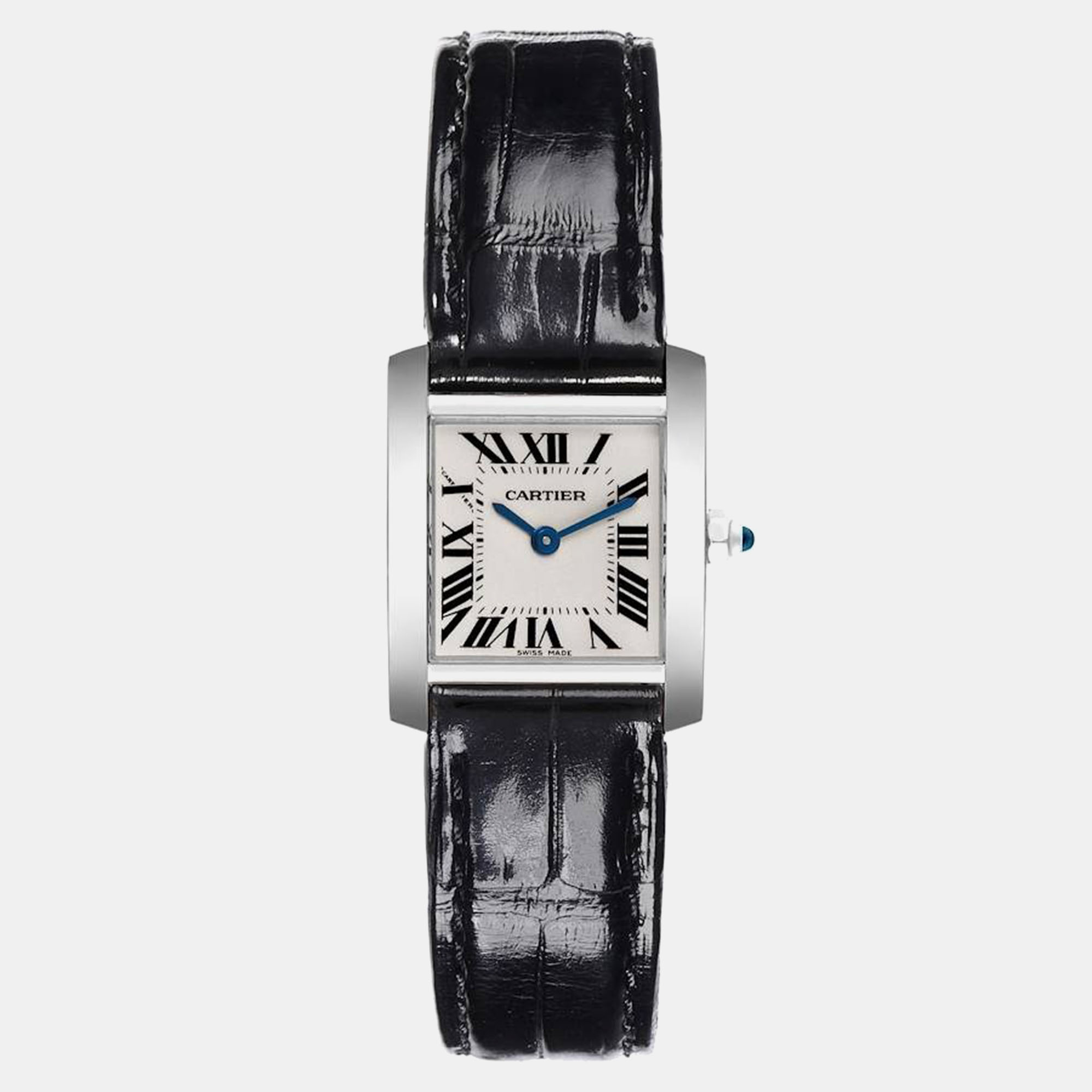 

Cartier Tank Francaise White Gold Black Strap Ladies Watch W5001256 20 x 25 mm, Silver