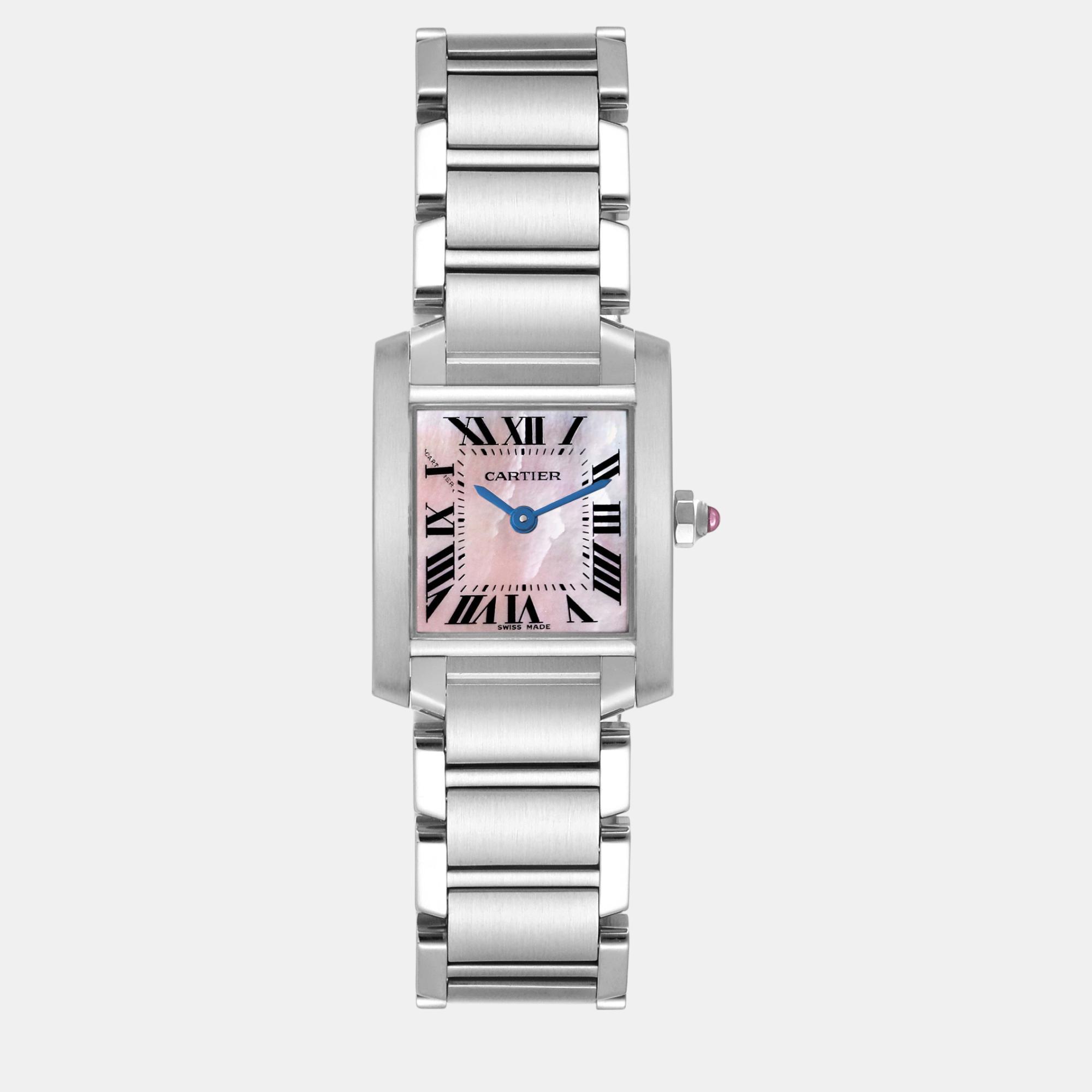 

Cartier Tank Francaise Mother Of Pearl Steel Ladies Watch W51028Q3, Pink