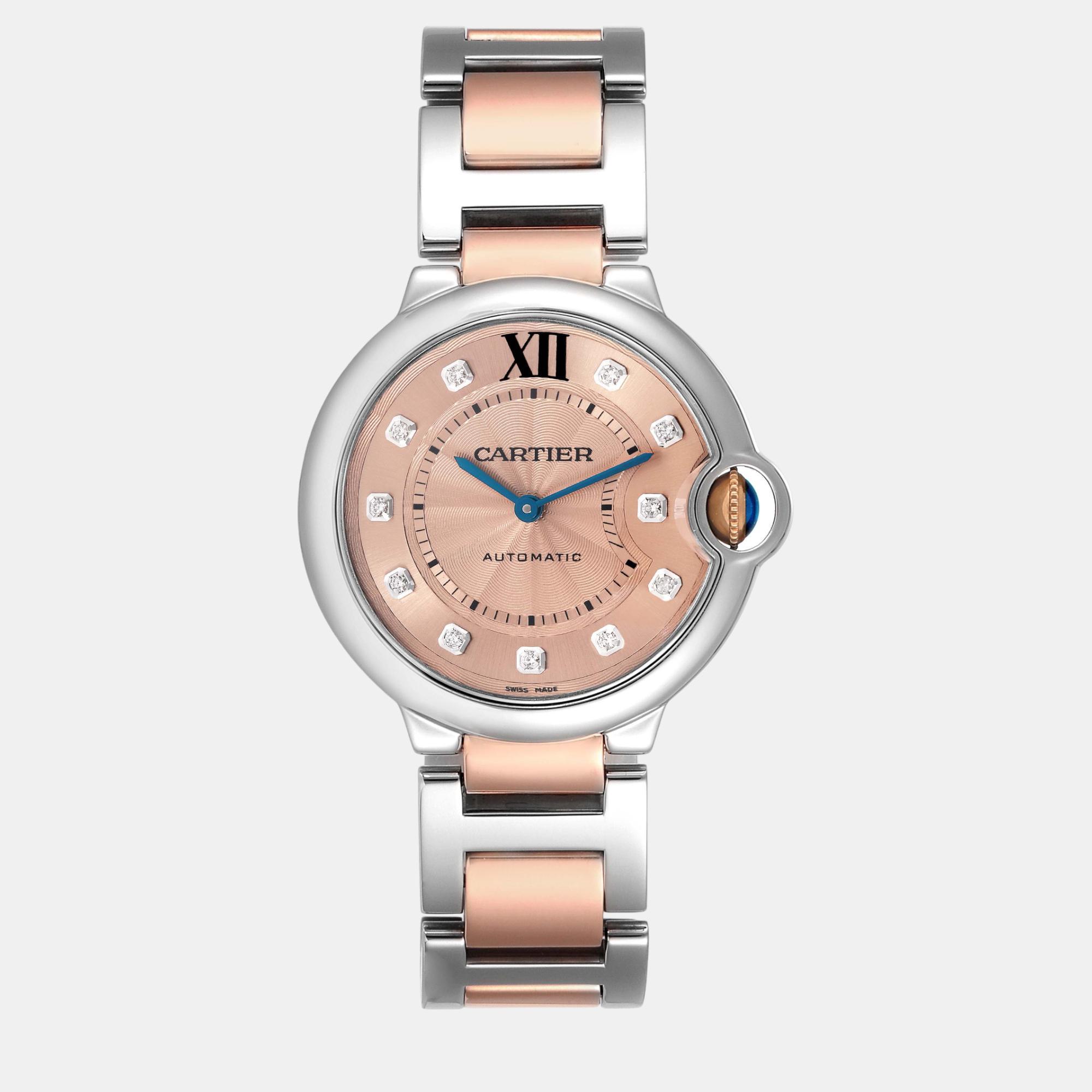 

Cartier Ballon Bleu Midsize 36 Steel Rose Gold Diamond Ladies Watch WE902054, Pink