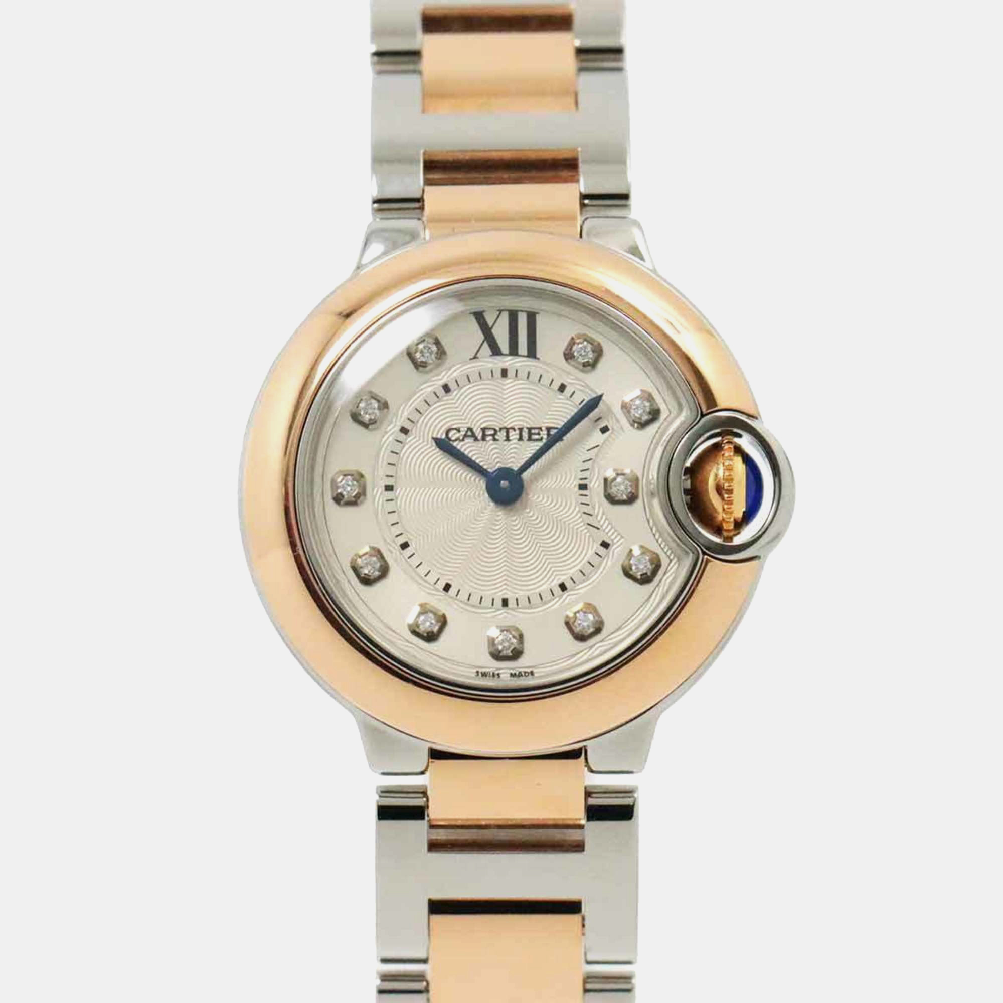 

Cartier Silver 18k Rose Gold Stainless Steel Ballon Bleu Quartz Women's Wristwatch 29 mm