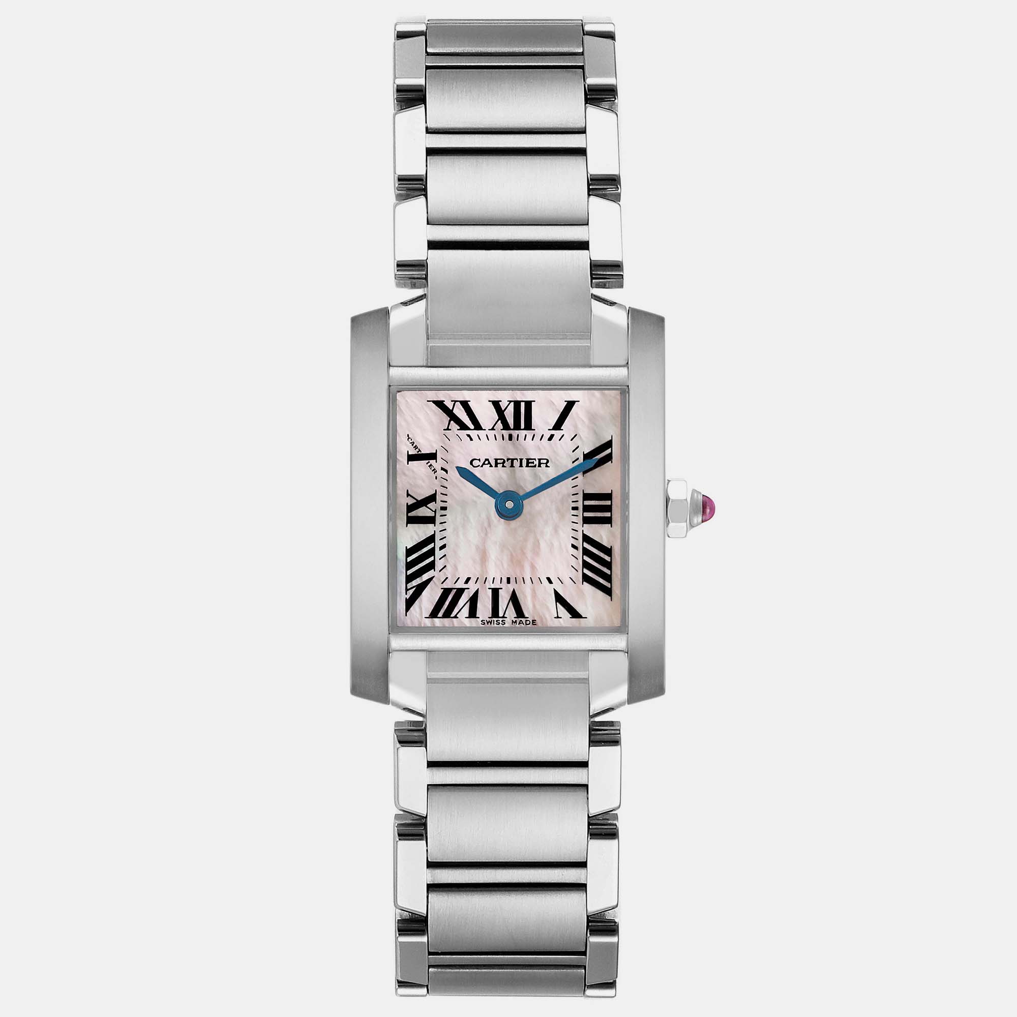 Pre-owned Cartier Tank Francaise Mother Of Pearl Steel Ladies Watch 25.0 Mm In Pink