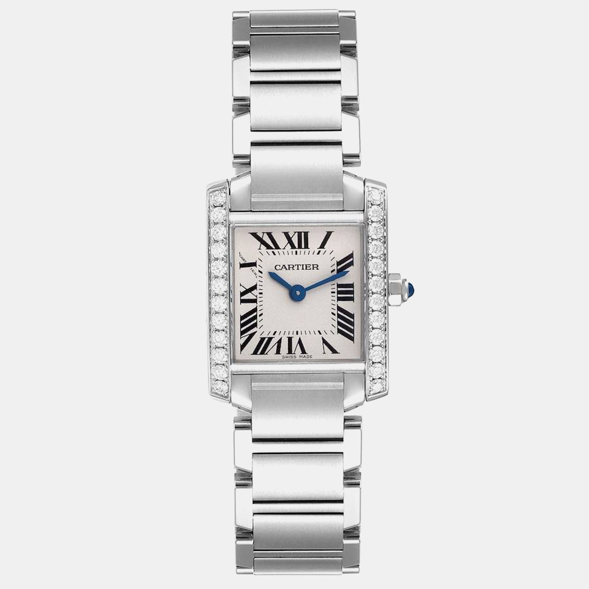 

Cartier Tank Francaise Small Steel Diamond Bezel Ladies Watch W4TA0008 20 mm x 25 mm, Silver