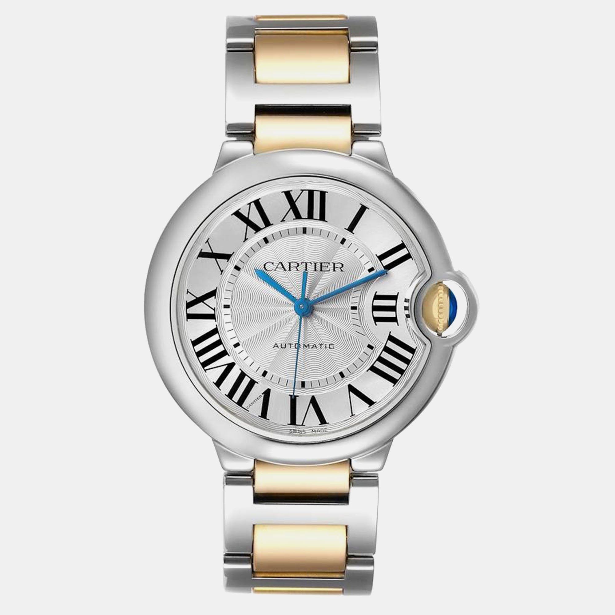 

Cartier Silver 18k Yellow Gold Stainless Steel Ballon Bleu W2BB0012 Automatic Men's Wristwatch 36 mm