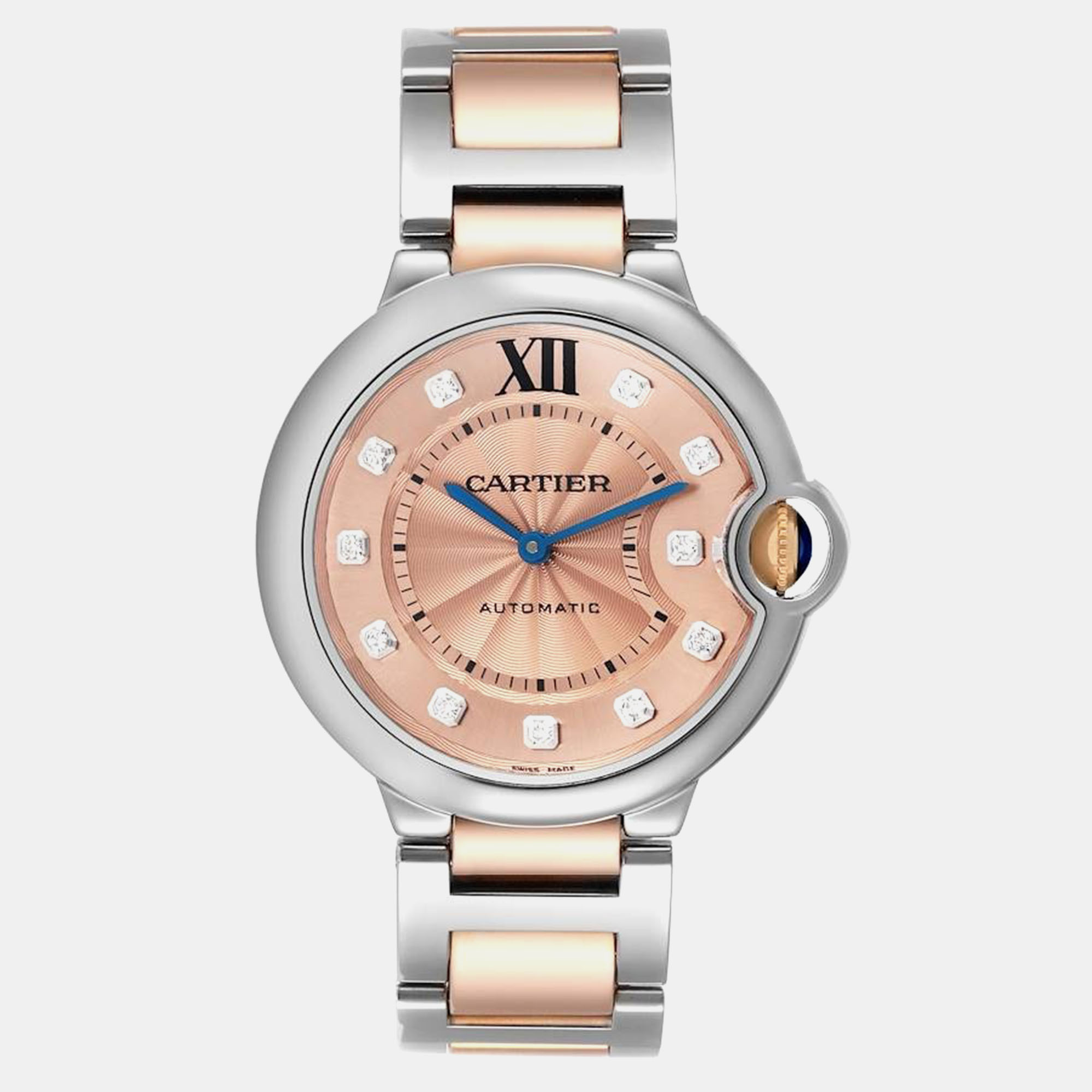 

Cartier Ballon Bleu Steel Rose Gold Diamond Ladies Watch WE902054 36 mm, Pink