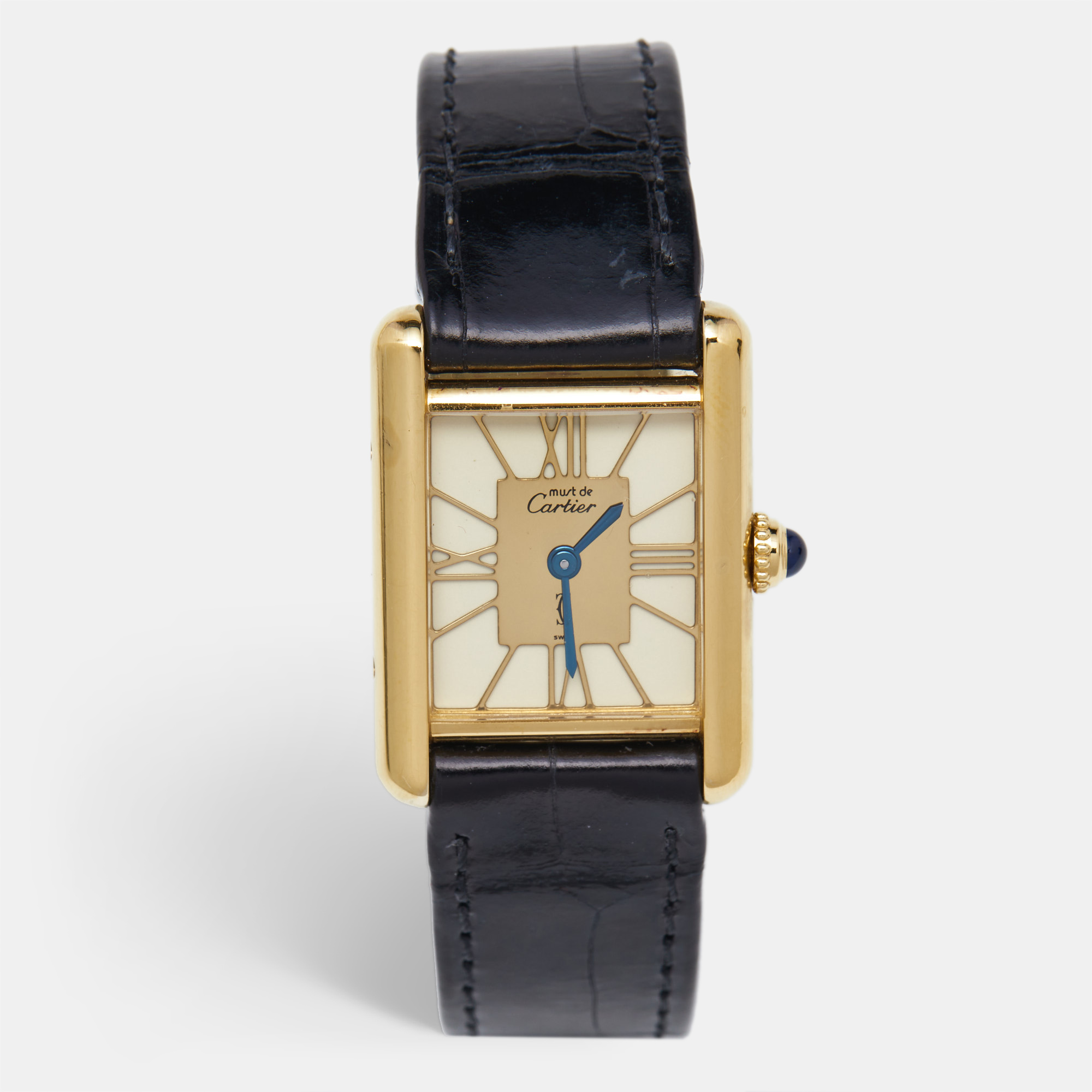 

Cartier Yellow Gold Plated Vermeil Alligator Leather Must De Cartier Tank, Black